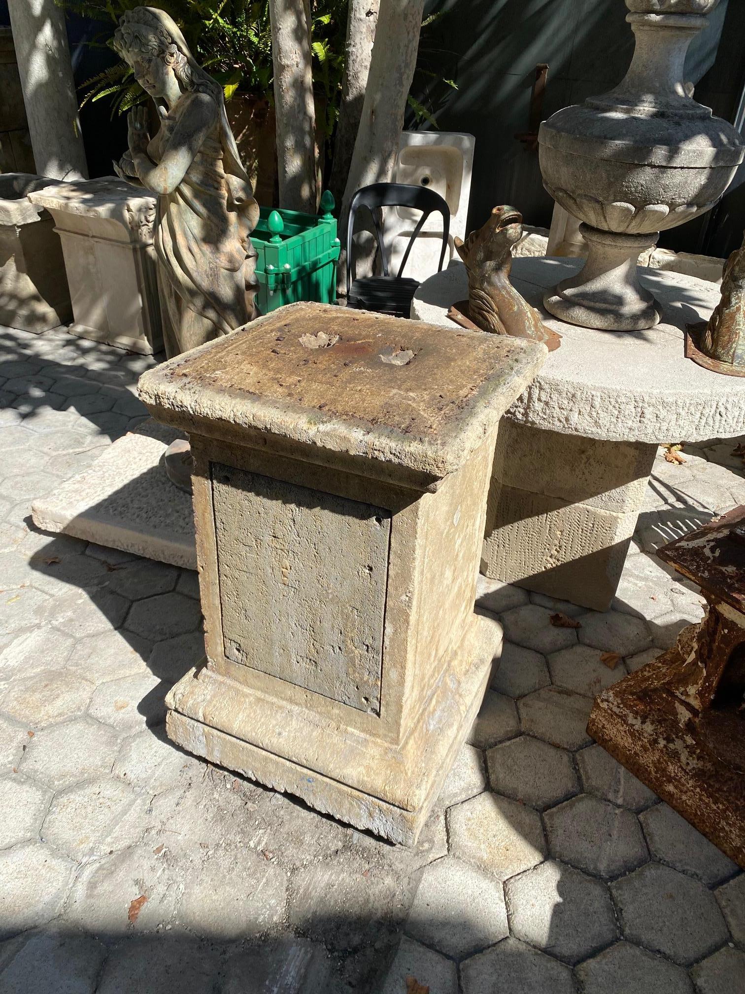 19th Century Hand Carved Stone Pedestal Column Post Fountain Base Center block center piece For Sale