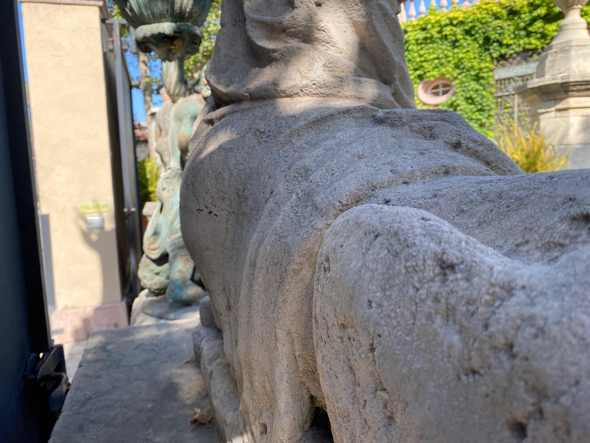 Pair 19th C. Hand Carved Stone Statues Sphinx Sculpture Garden Antiques LA CA 4