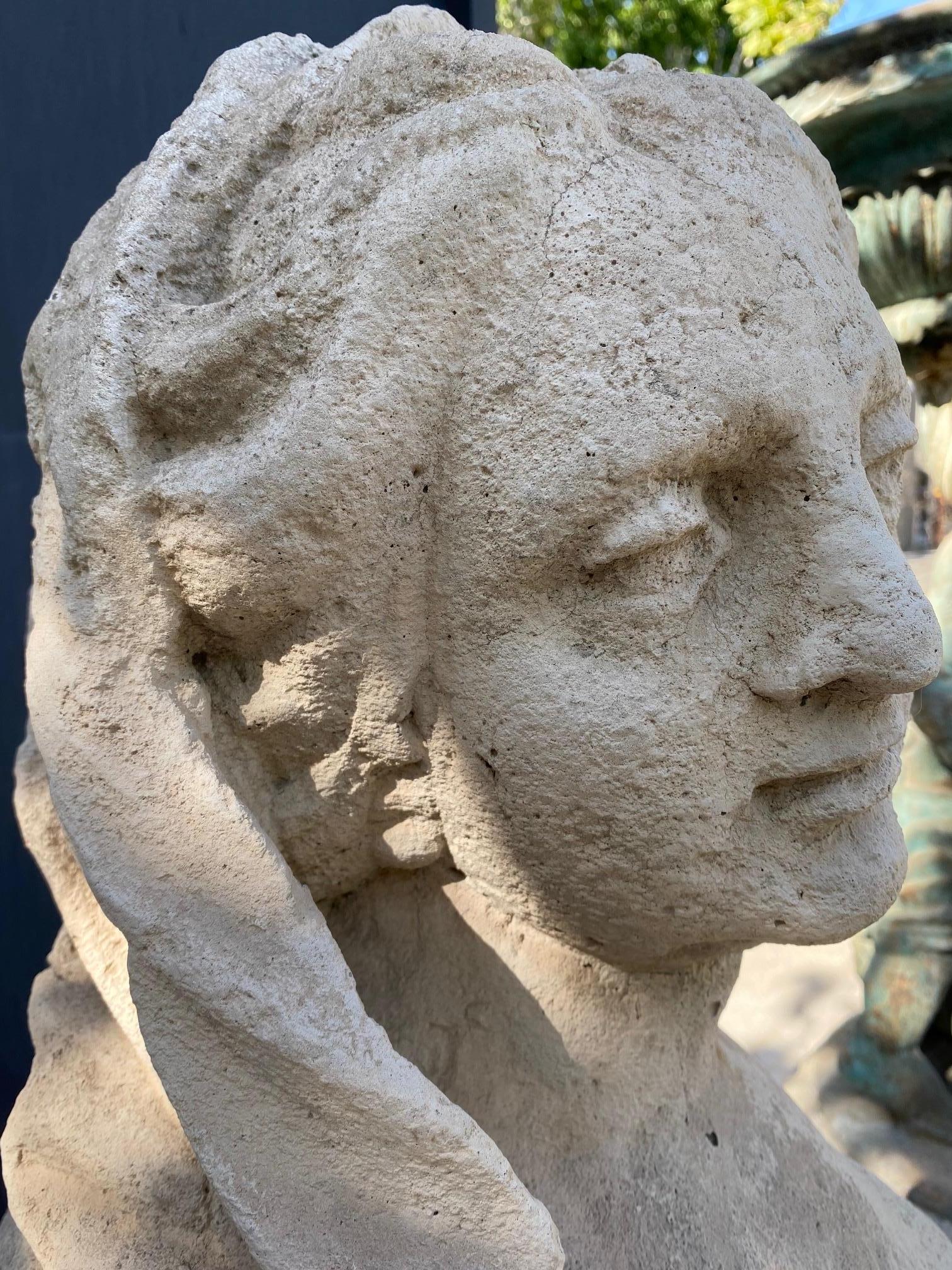 Pair 19th C. Hand Carved Stone Statues Sphinx Sculpture Garden Antiques LA CA 5