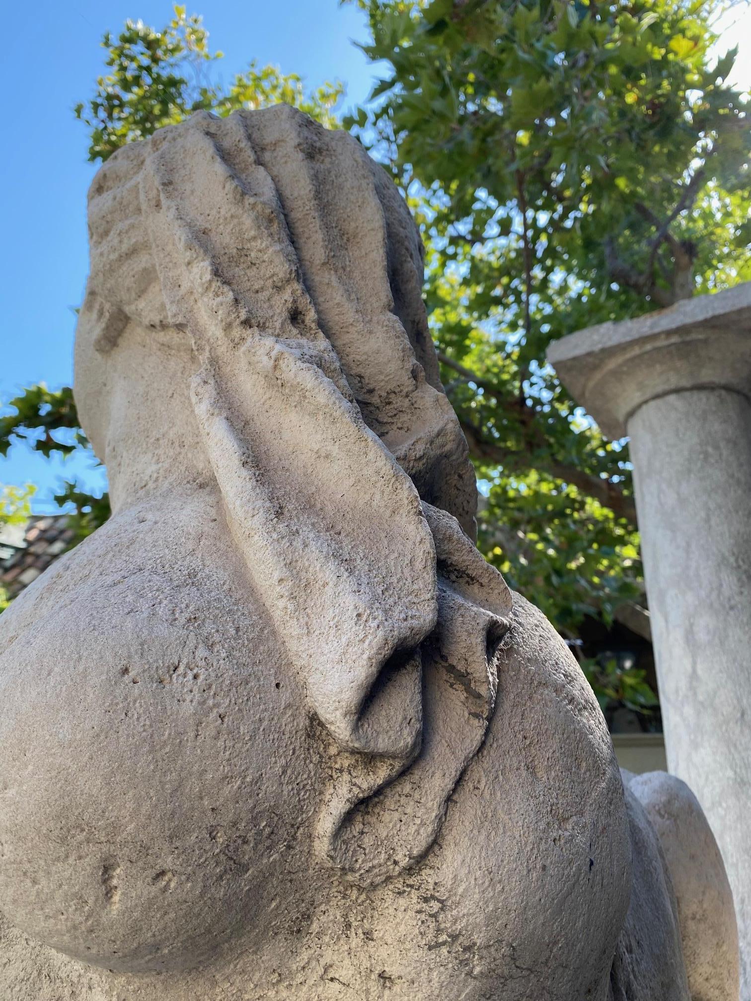 Pair 19th C. Hand Carved Stone Statues Sphinx Sculpture Garden Antiques LA CA 10