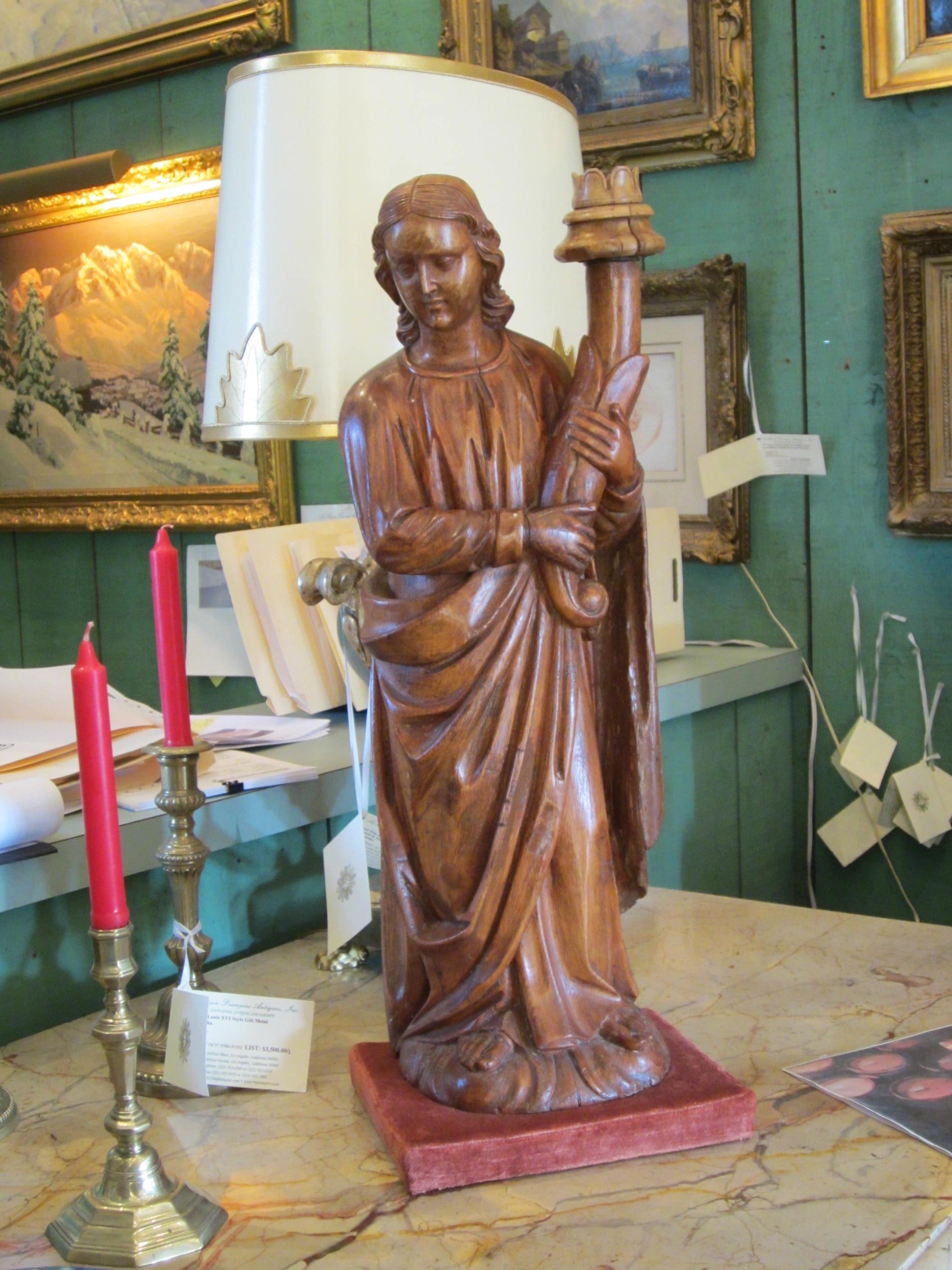 Hand Carved Wood Figure Sculpture Angel Statue Antiques Los Angeles California For Sale 10