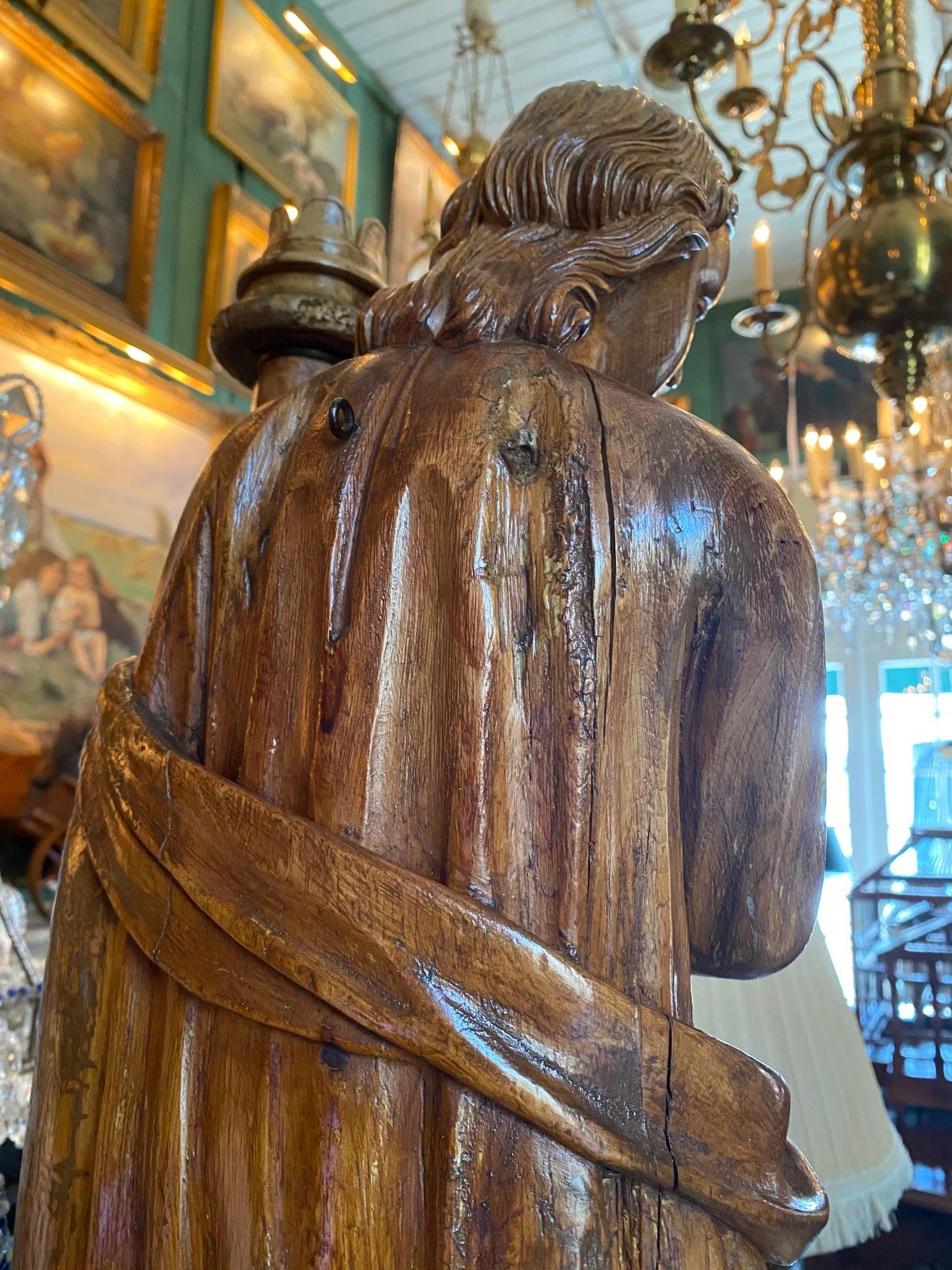 Hand Carved Wood Figure Sculpture Angel Statue Antiques Los Angeles California For Sale 1