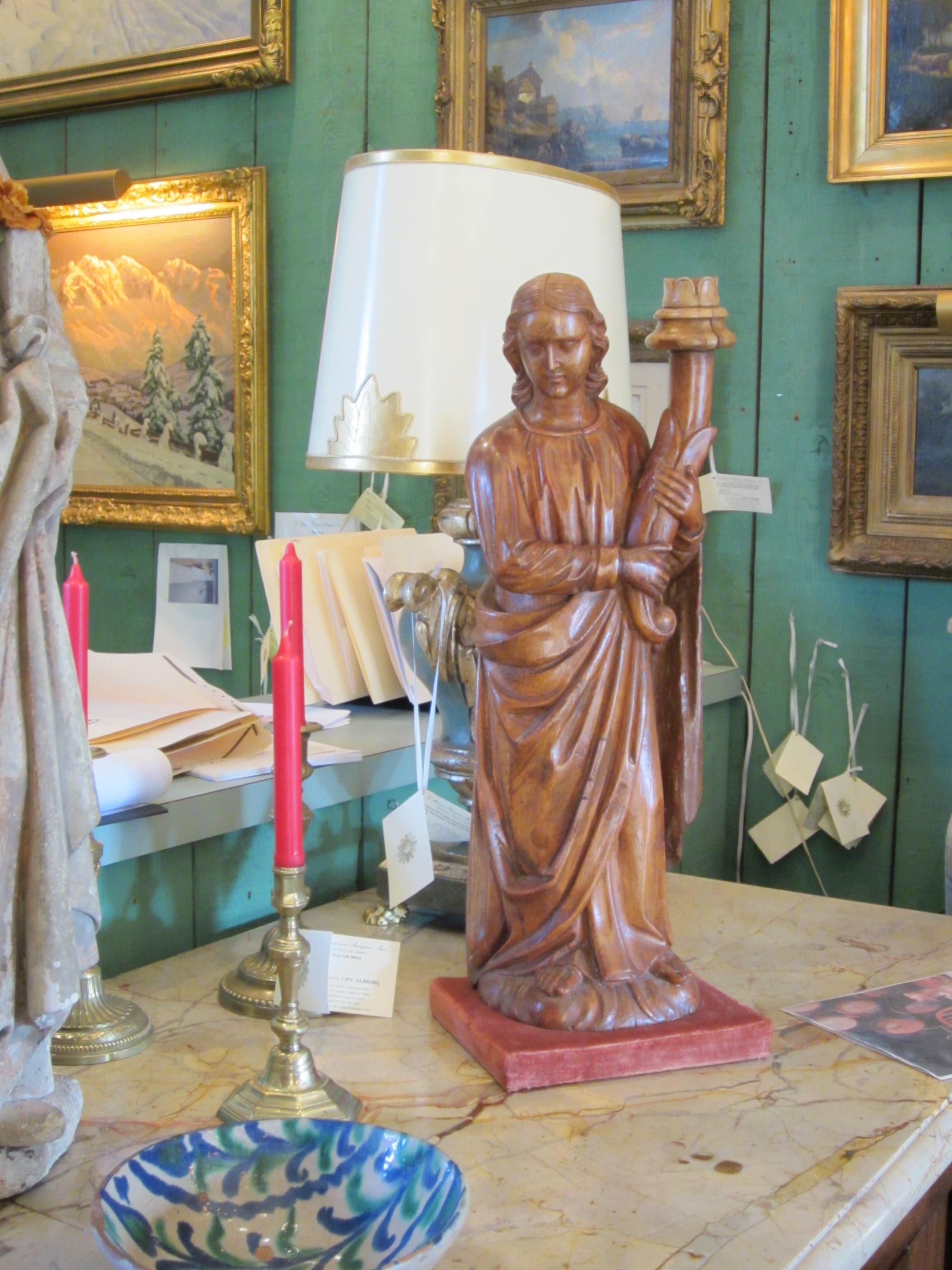 Handgeschnitzte Holzfigur-Skulptur, Engelsstatue, Antiquitäten, Los Angeles, Kalifornien im Angebot 4