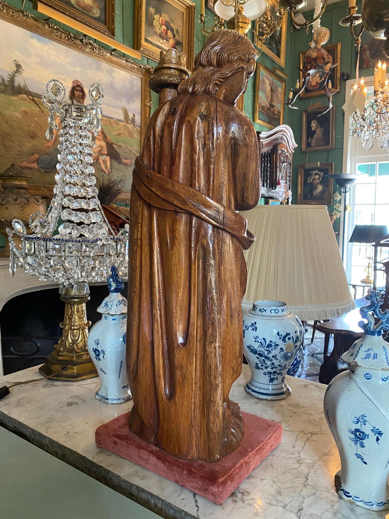 Hand Carved Wood Figure Sculpture Angel Statue Antiques Los Angeles California For Sale 4