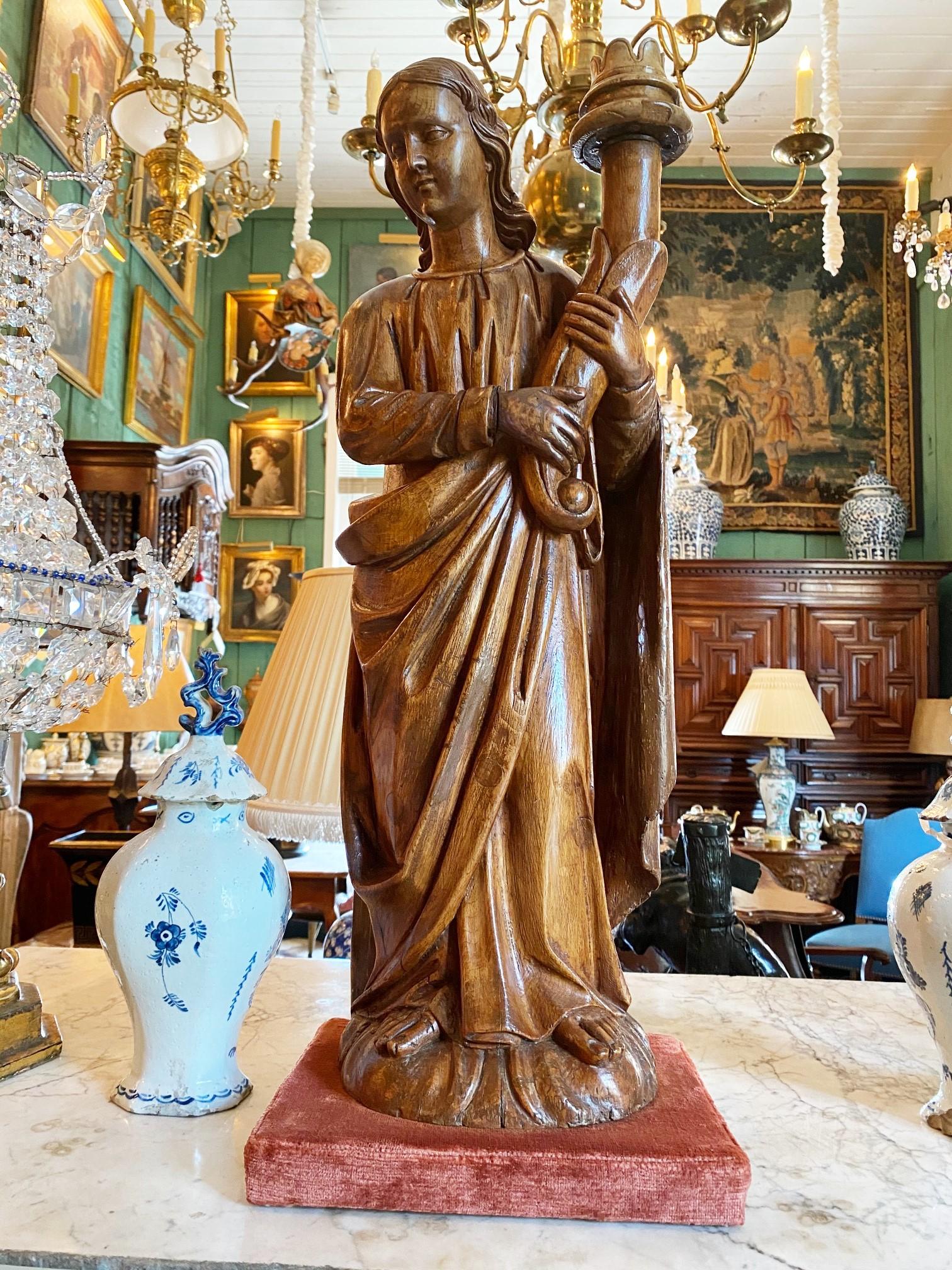 Hand Carved Wood Figure Sculpture Angel Statue Antiques Los Angeles California In Good Condition For Sale In West Hollywood, CA
