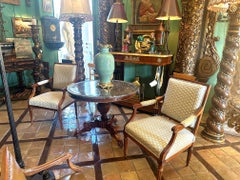 19th C. Hand Carved Wood Round Table & Marble, Top Center Entrance Hall Gueridon