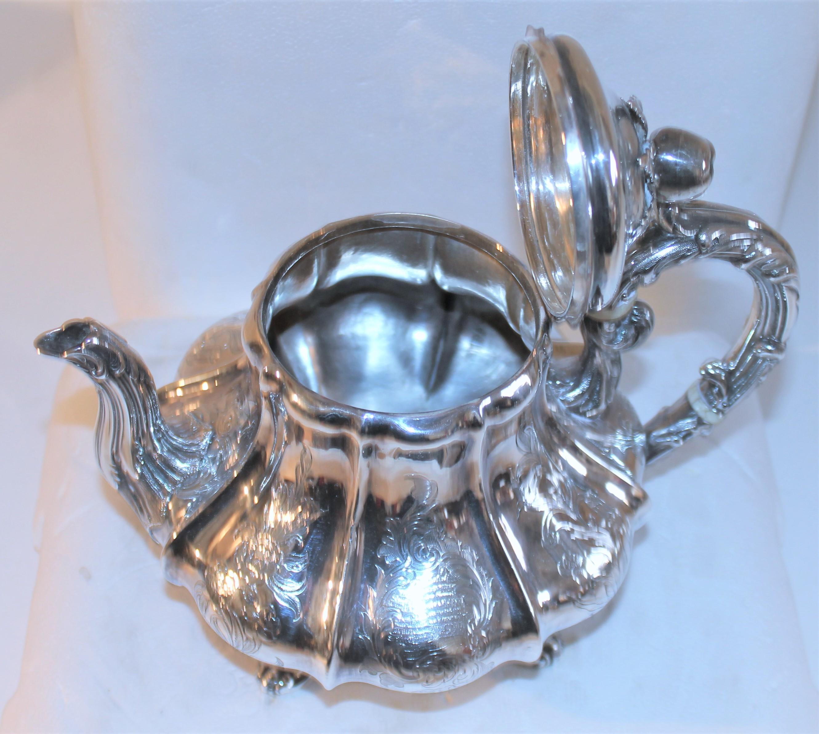19th C Hand Crafted Sterling Four Piece Tea Set For Sale 5