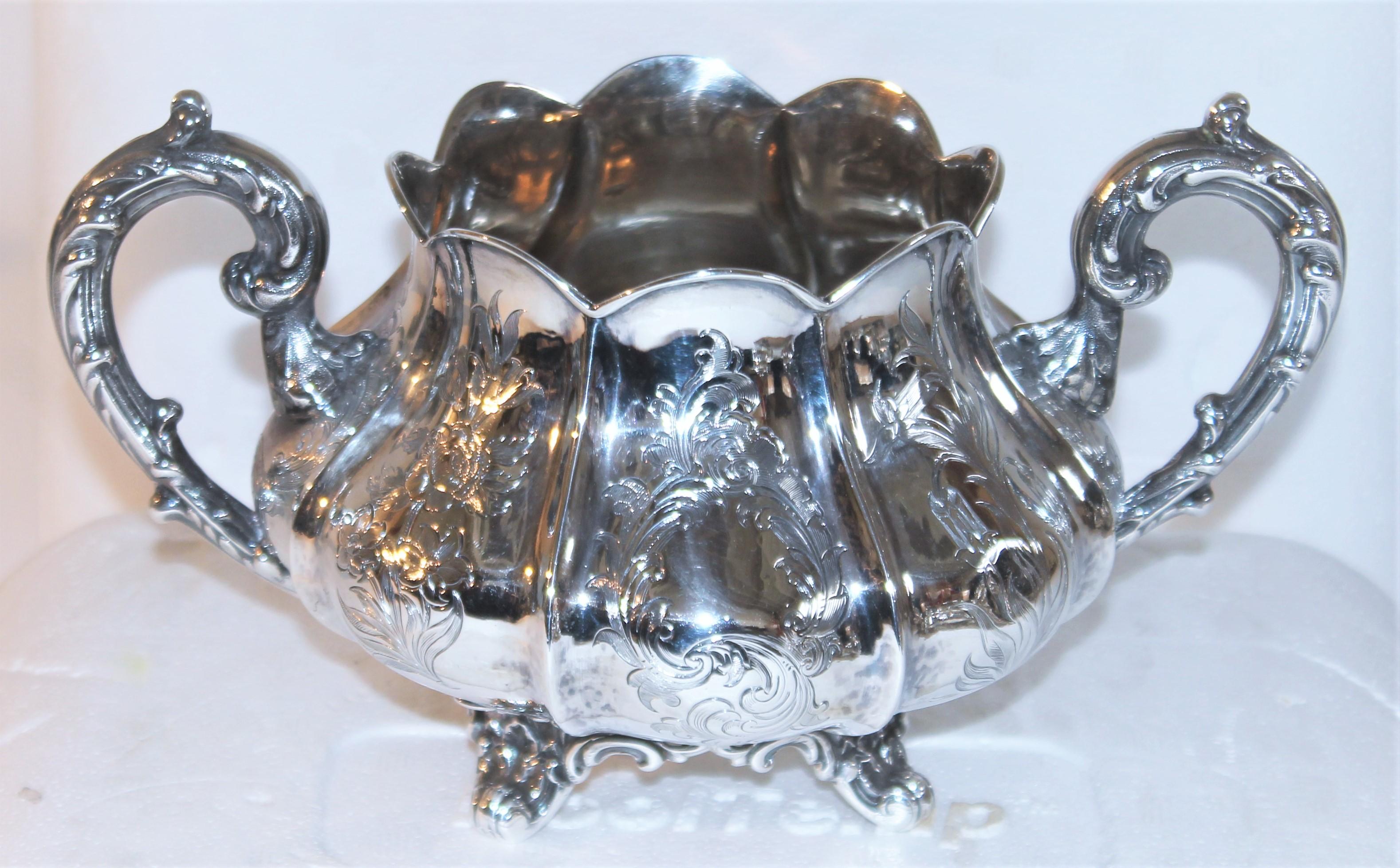 19th C Hand Crafted Sterling Four Piece Tea Set For Sale 7