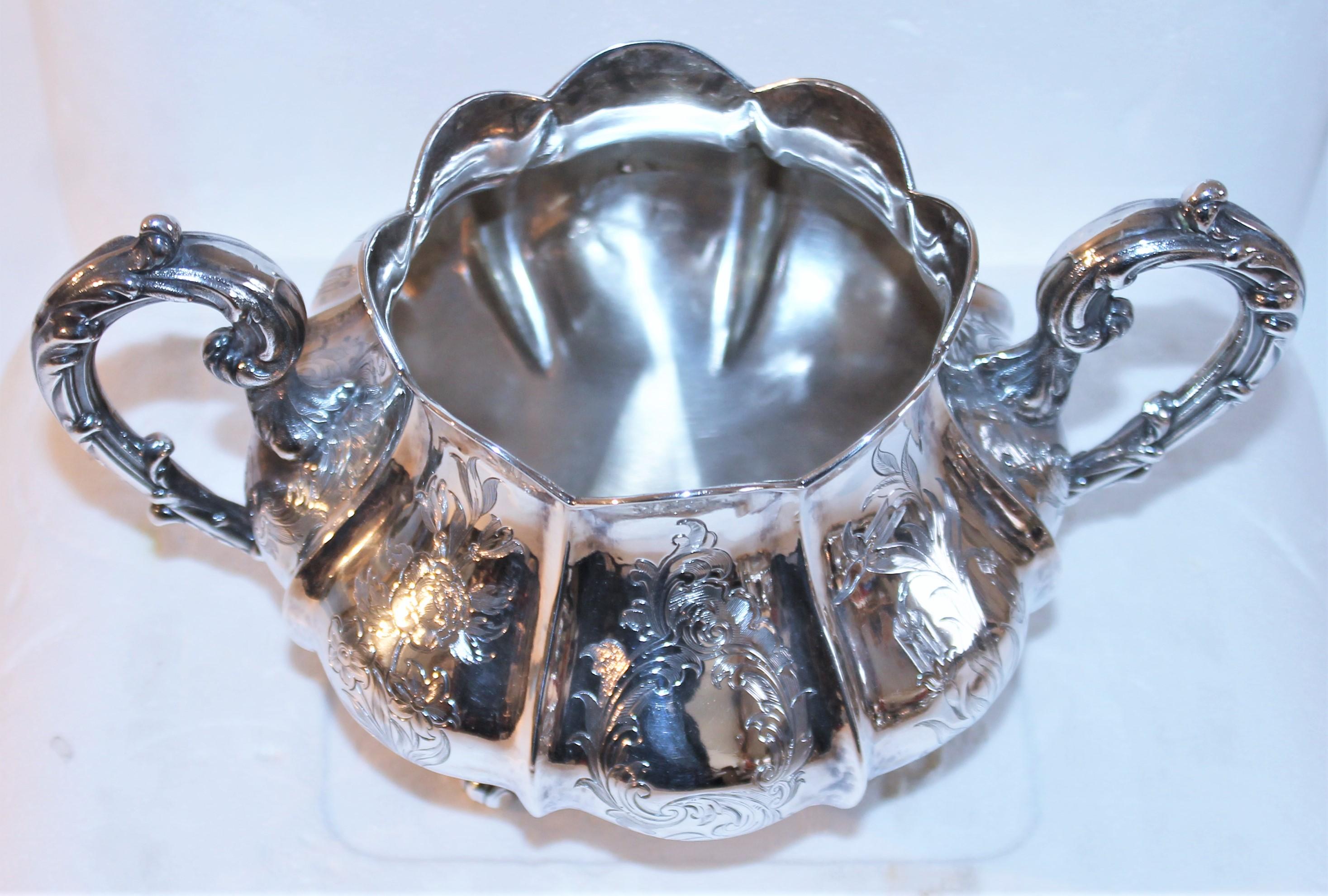 19th C Hand Crafted Sterling Four Piece Tea Set For Sale 8