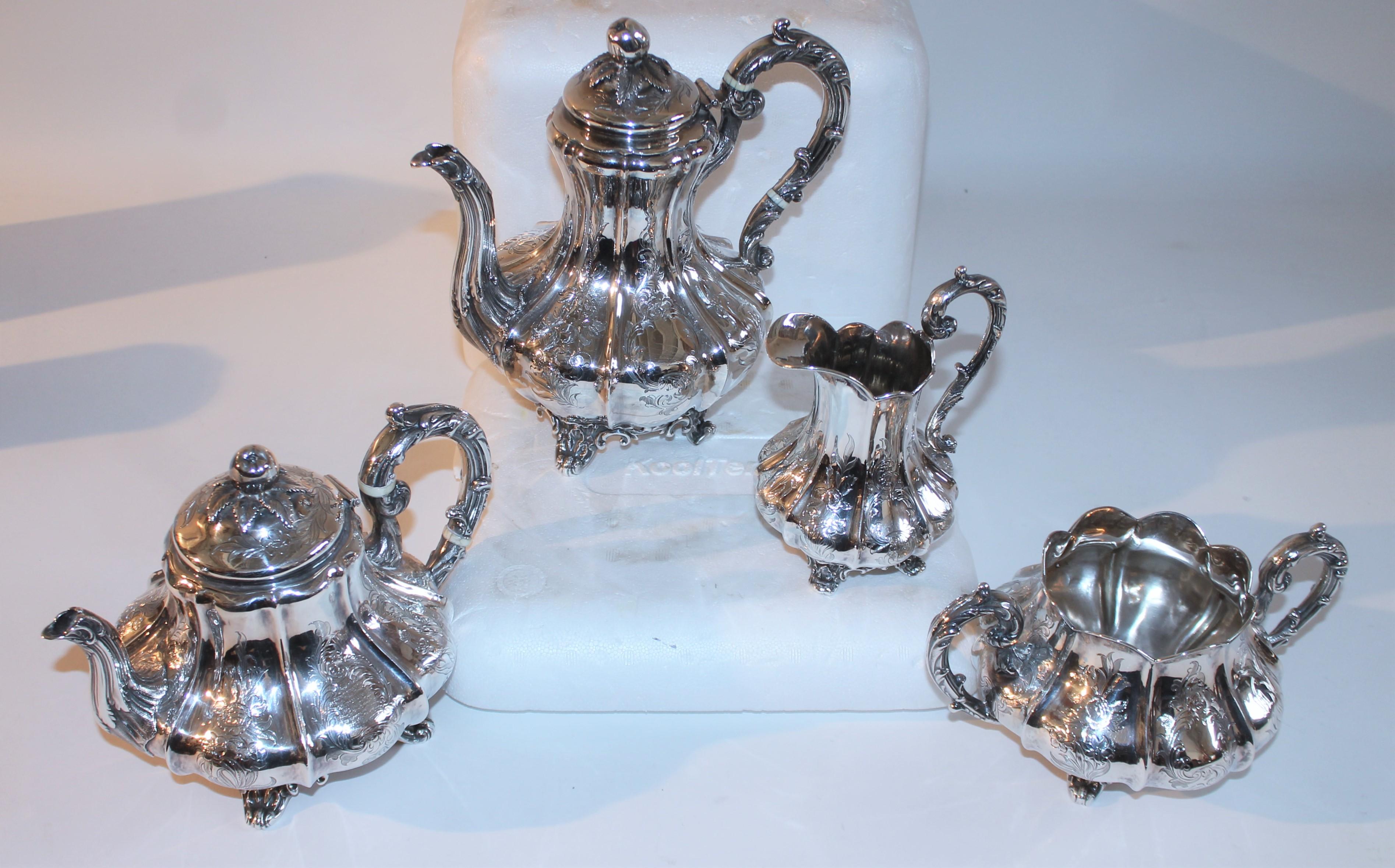 Adirondack 19th C Hand Crafted Sterling Four Piece Tea Set For Sale