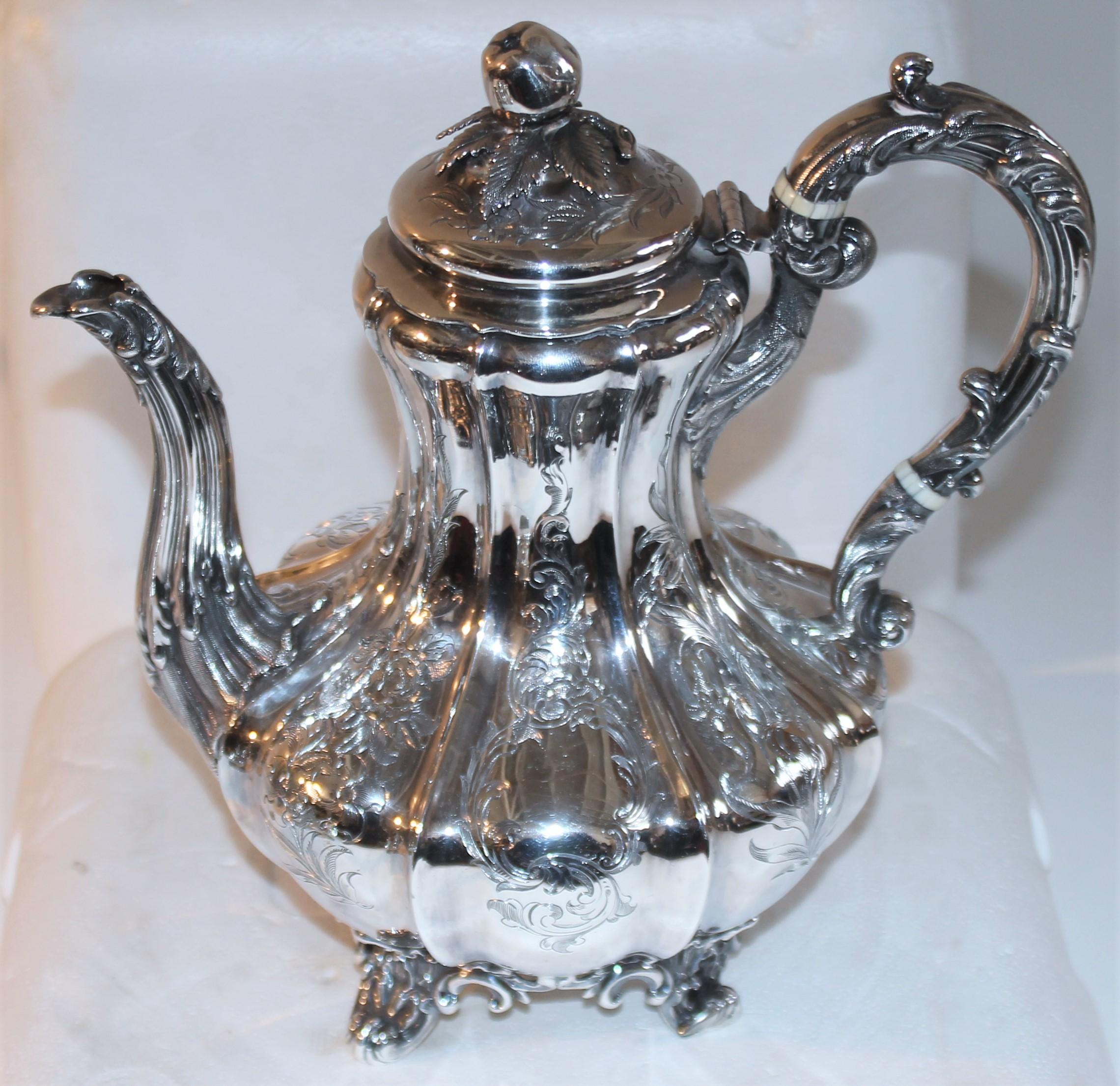 American 19th C Hand Crafted Sterling Four Piece Tea Set For Sale