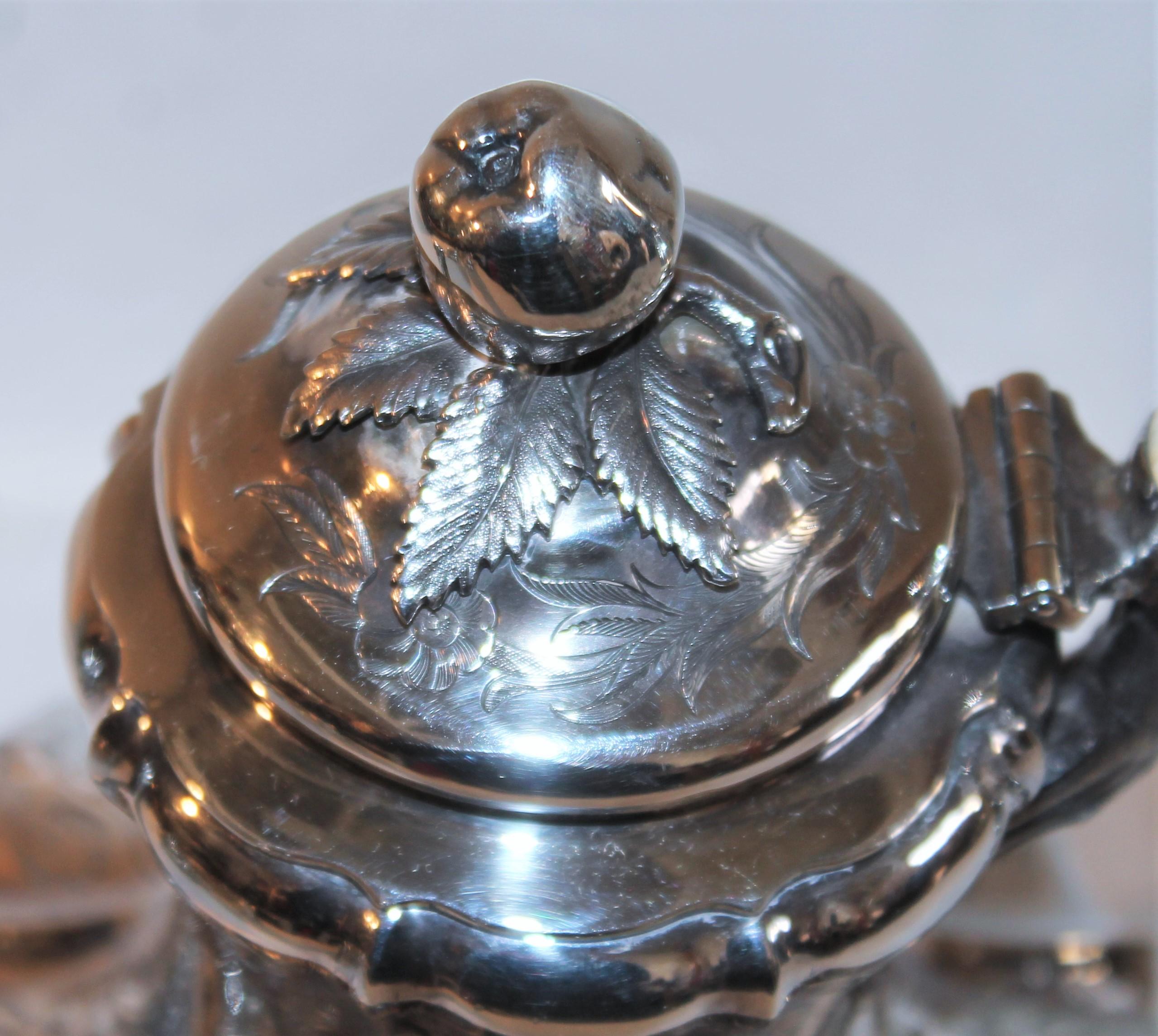 19th C Hand Crafted Sterling Four Piece Tea Set In Good Condition For Sale In Los Angeles, CA