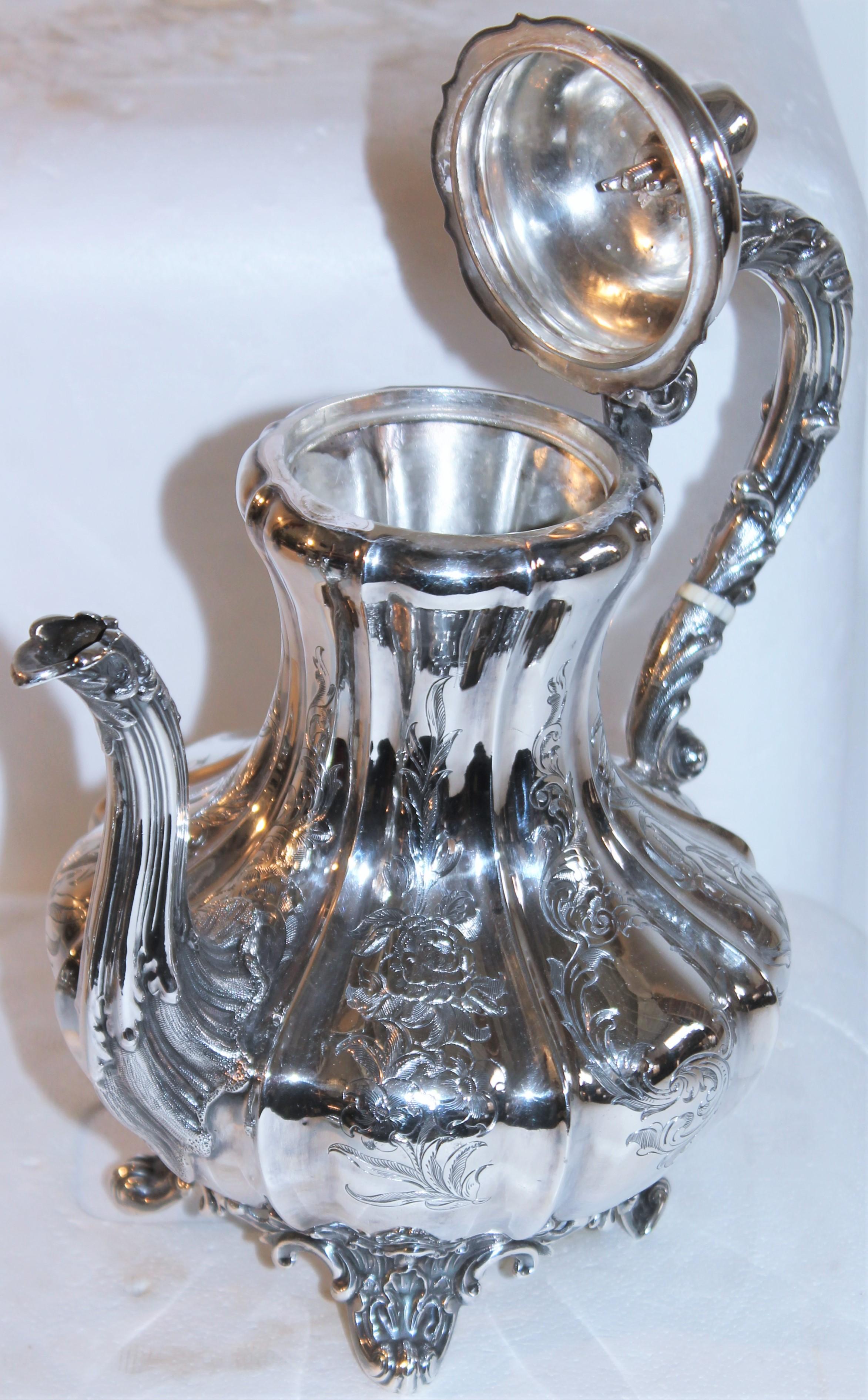 19th Century 19th C Hand Crafted Sterling Four Piece Tea Set For Sale