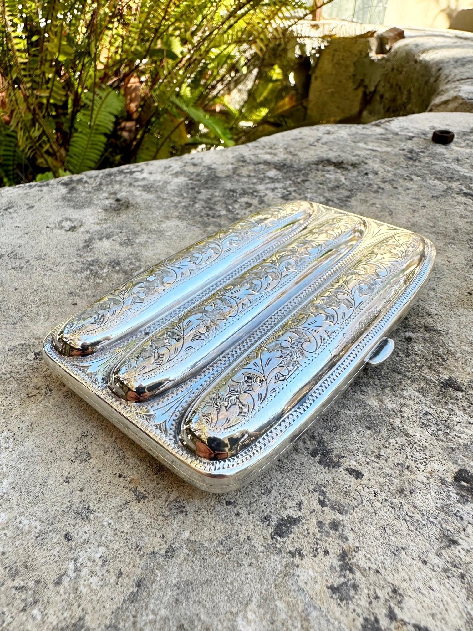 19th C. Hand Crafted Sterling Silver Cigar Case Holder Box Special Gift Ides CA For Sale 11