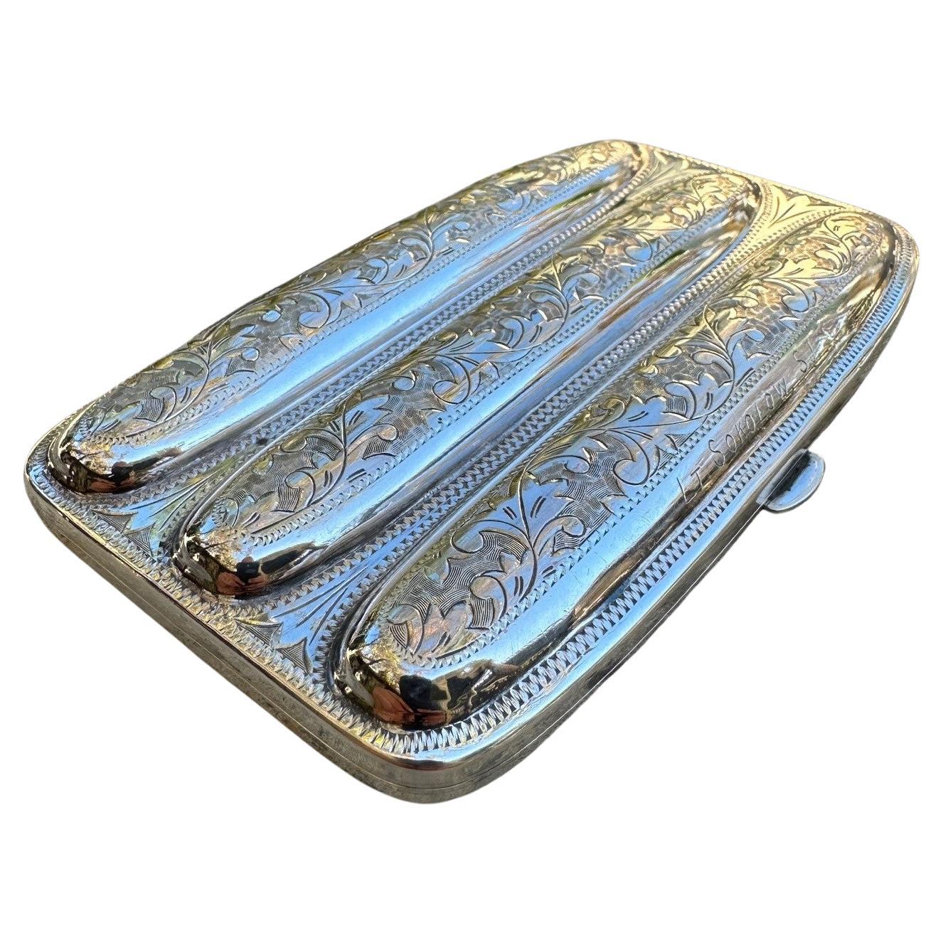 19th C. Hand Crafted Sterling Silver Cigar Case Holder Box Special Gift Ides CA For Sale