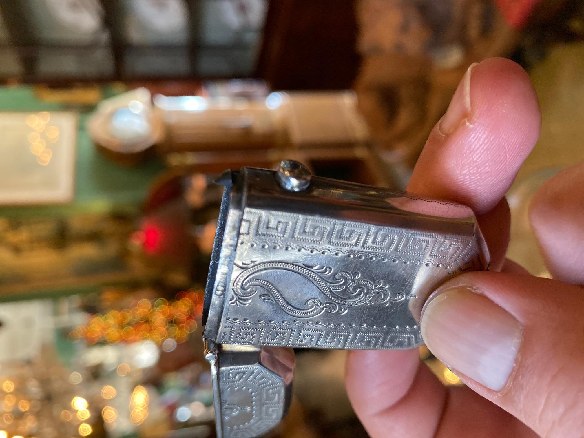 European Handcrafted Sterling Silver Match Holder Object Decorative Antique Gift Dealer