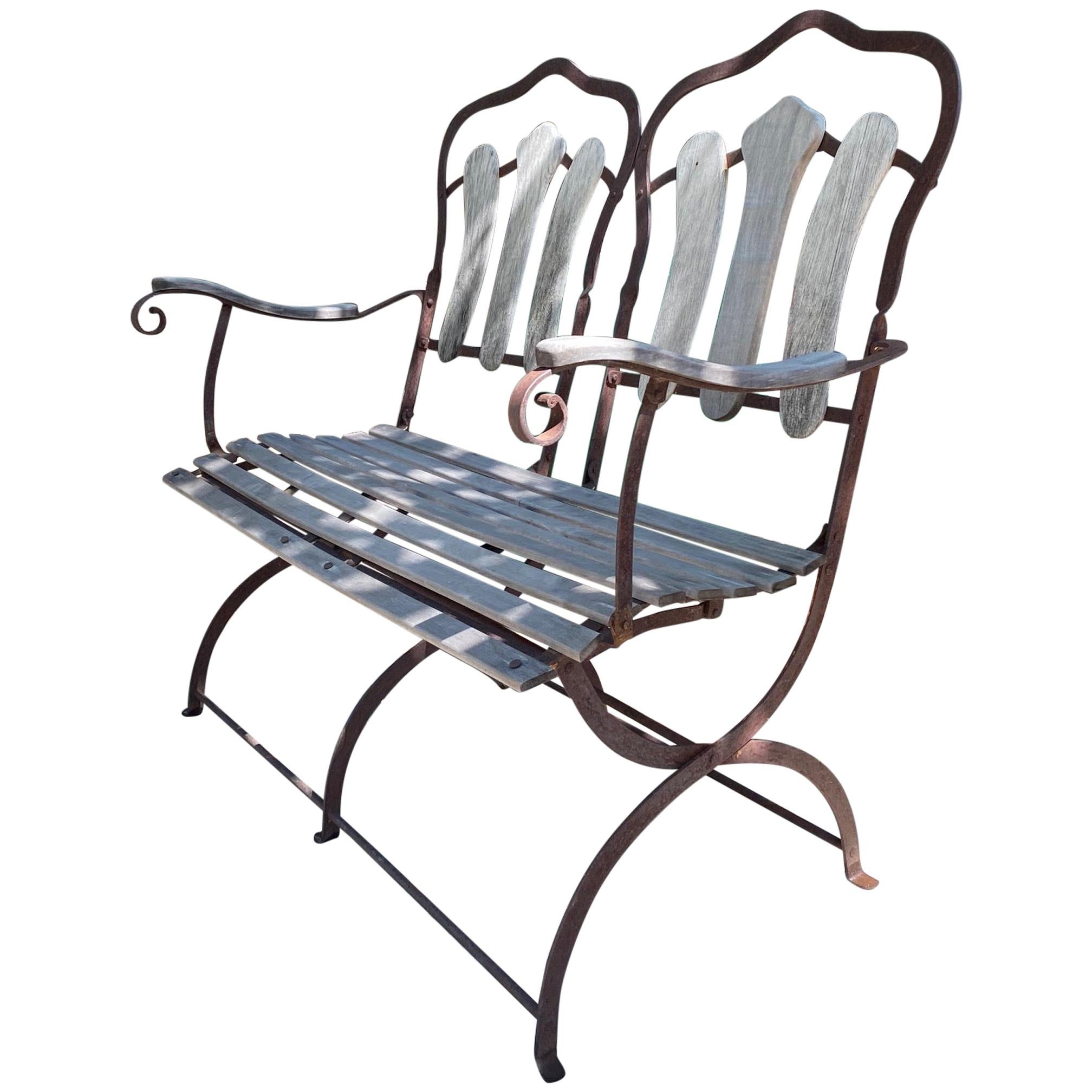 Hand Forged Iron & Wood Garden Park Bench Seat Furniture Antiques Los Angeles CA