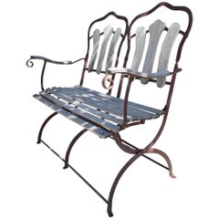 Antique Hand Forged Iron & Wood Garden Park Bench Seat Furniture Antiques Los Angeles CA