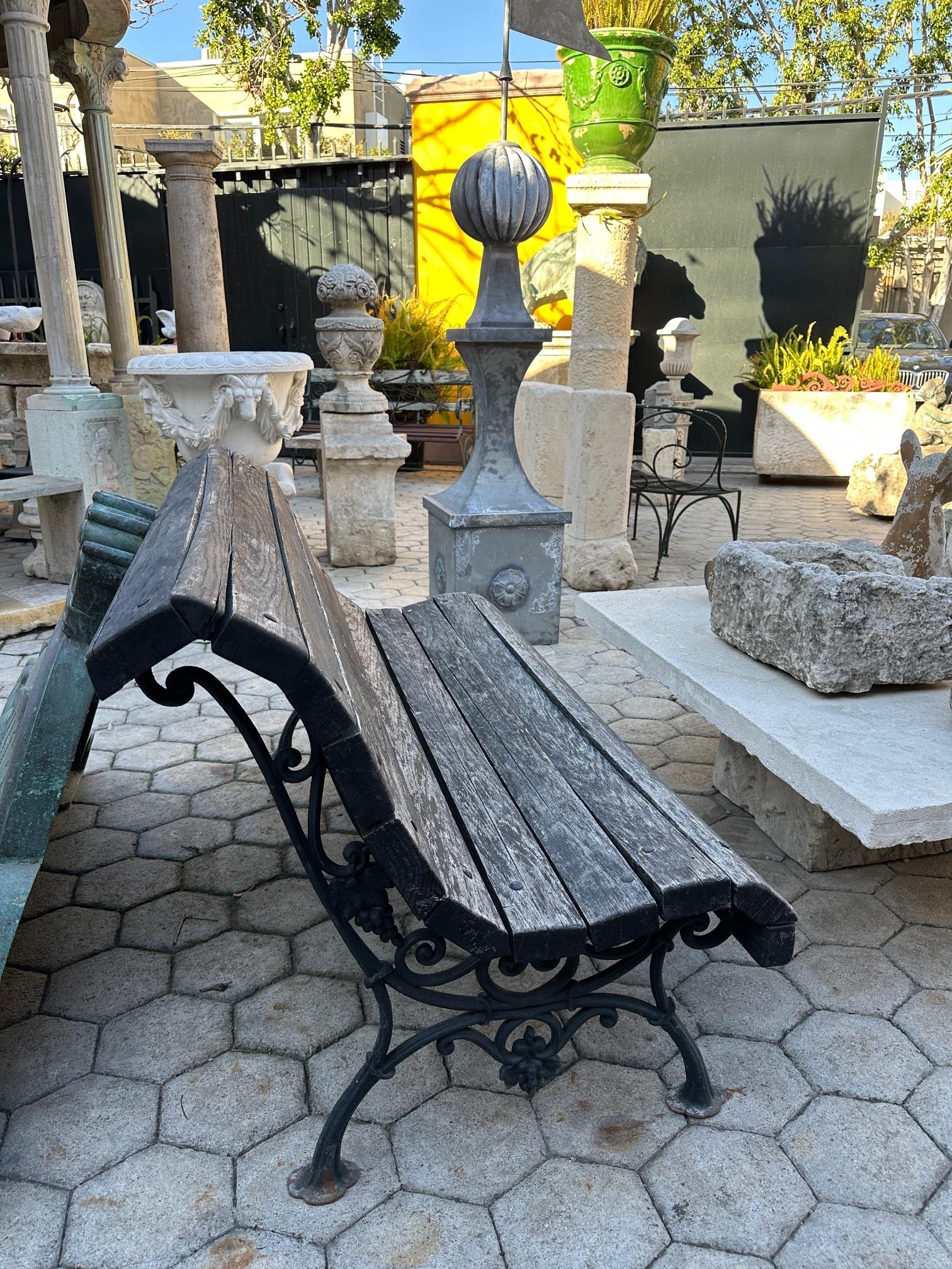 19th C. Hand Forged Metal & Carved Wood Antique Park Garden Bench Seat Furniture For Sale 8