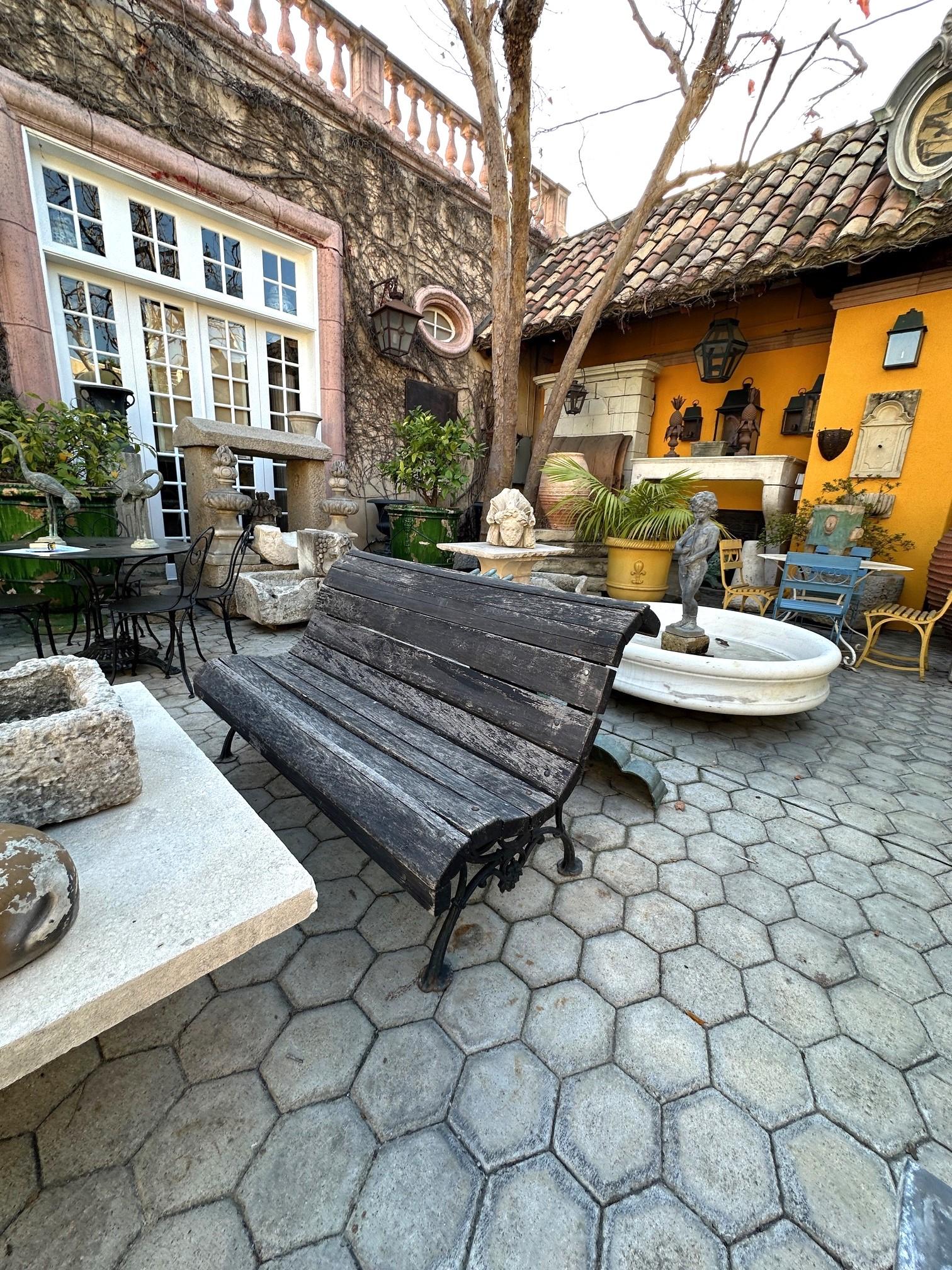 19th C. Hand Forged Metal & Carved Wood Antique Park Garden Bench Seat Furniture For Sale 10