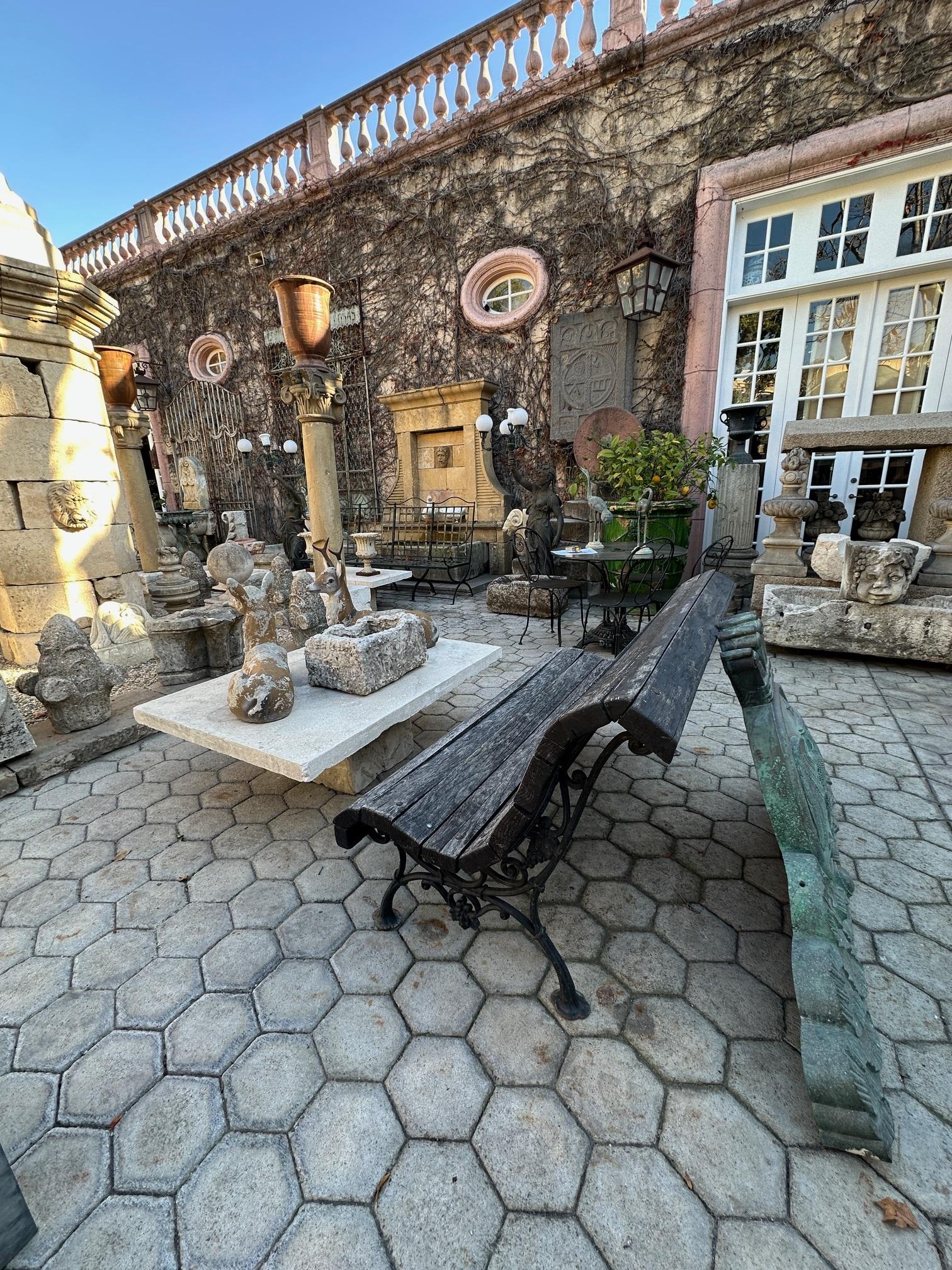 19th C. Hand Forged Metal & Carved Wood Antique Park Garden Bench Seat Furniture For Sale 11