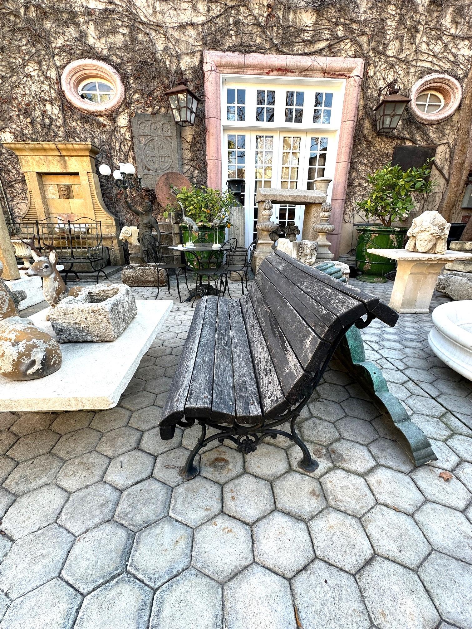 19th C. Hand Forged Metal & Carved Wood Antique Park Garden Bench Seat Furniture For Sale 12