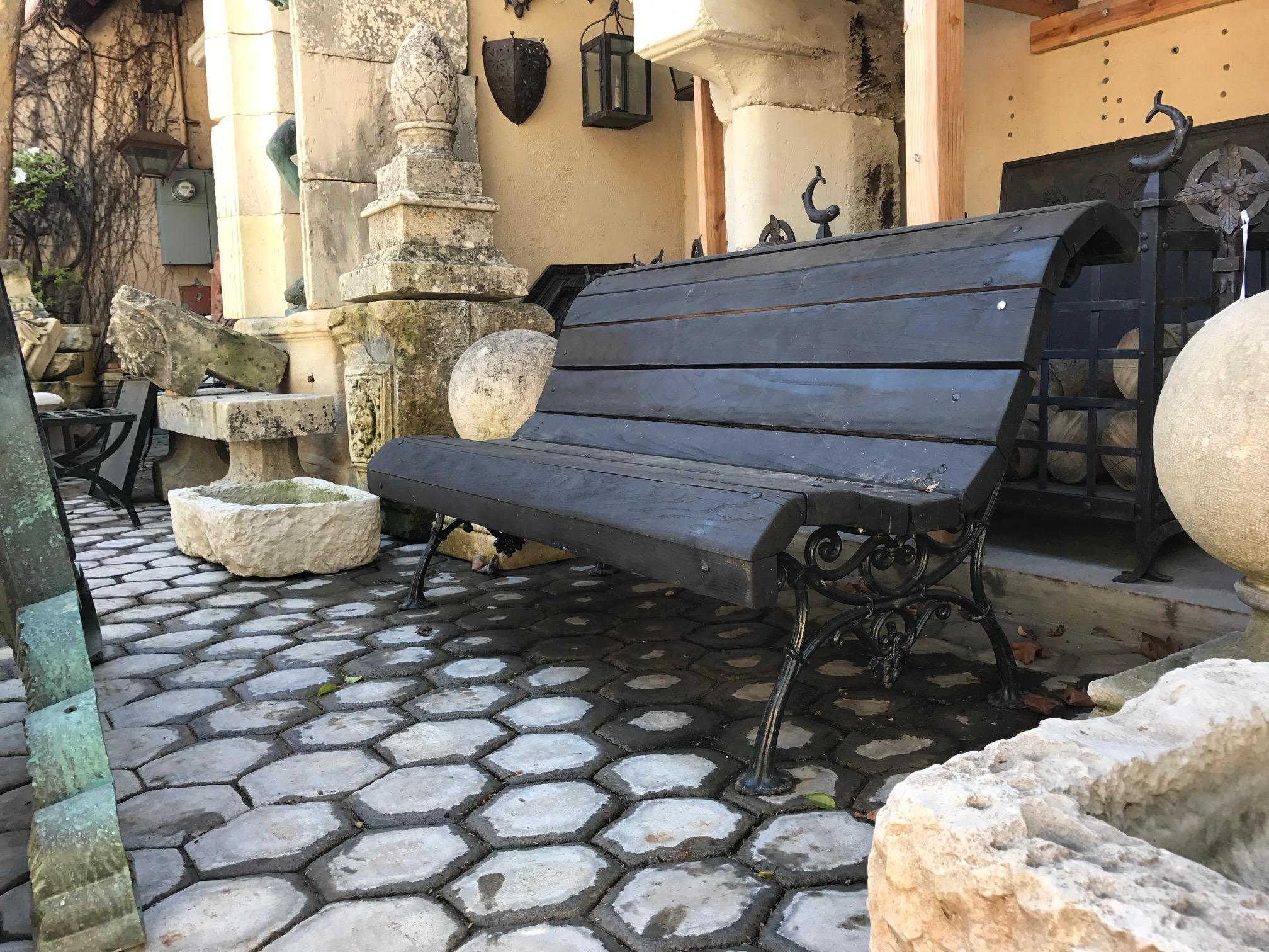 19th C. Hand Forged Metal & Carved Wood Antique Park Garden Bench Seat Furniture For Sale 13