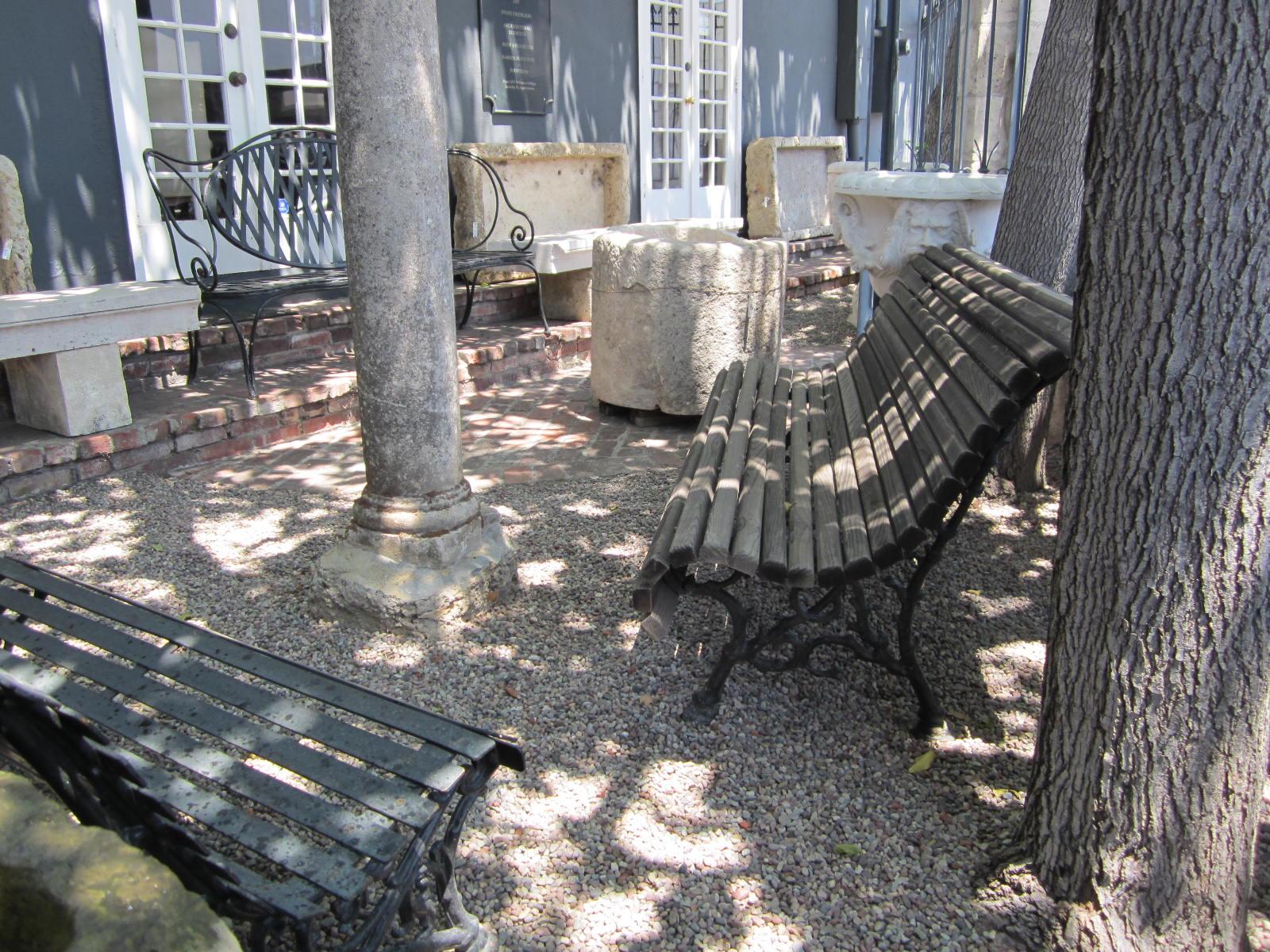 19th Century Hand Forged Metal and Carved Wood Antique Park Garden Bench Seat Furniture