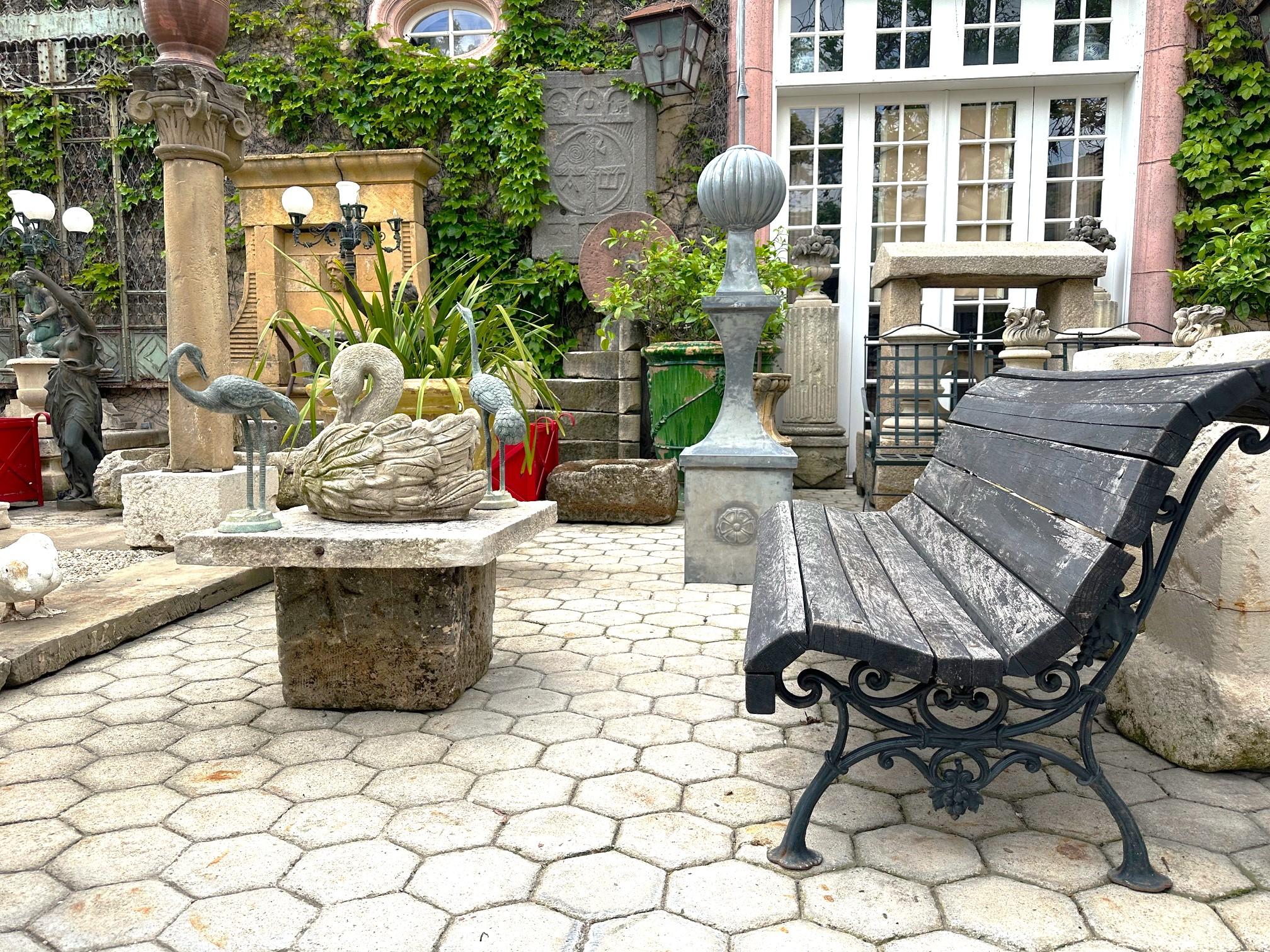 19th C. Hand Forged Metal & Carved Wood Antique Park Garden Bench Seat Furniture For Sale 4