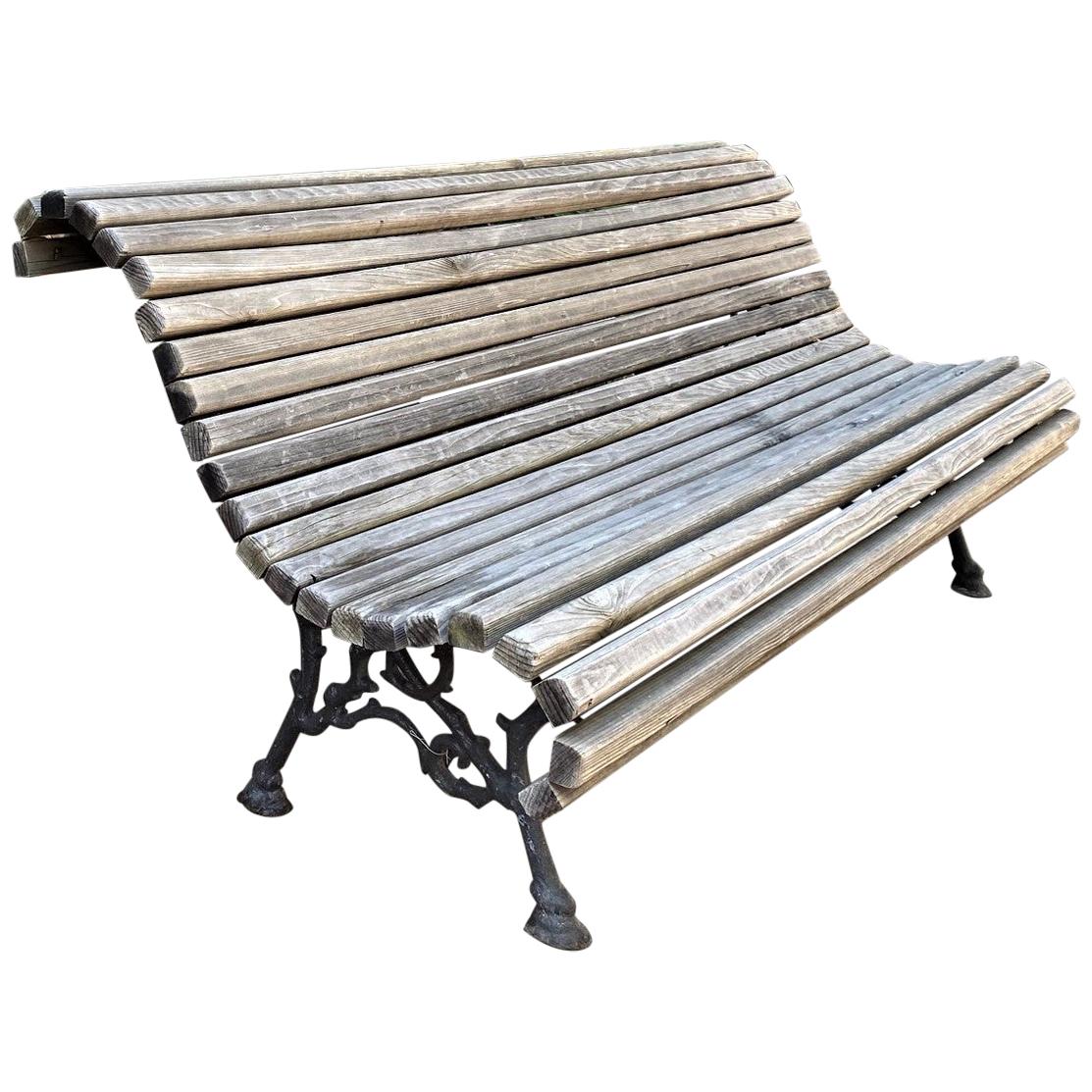 Hand Forged Metal and Carved Wood Antique Park Garden Bench Seat Furniture