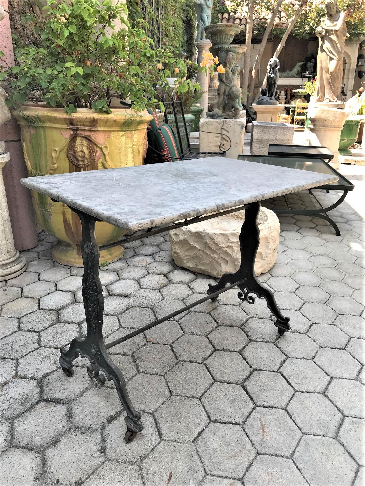 Handmade Antique Garden Cast Iron and Stone Outdoor Indoor Bistro Table LA 2