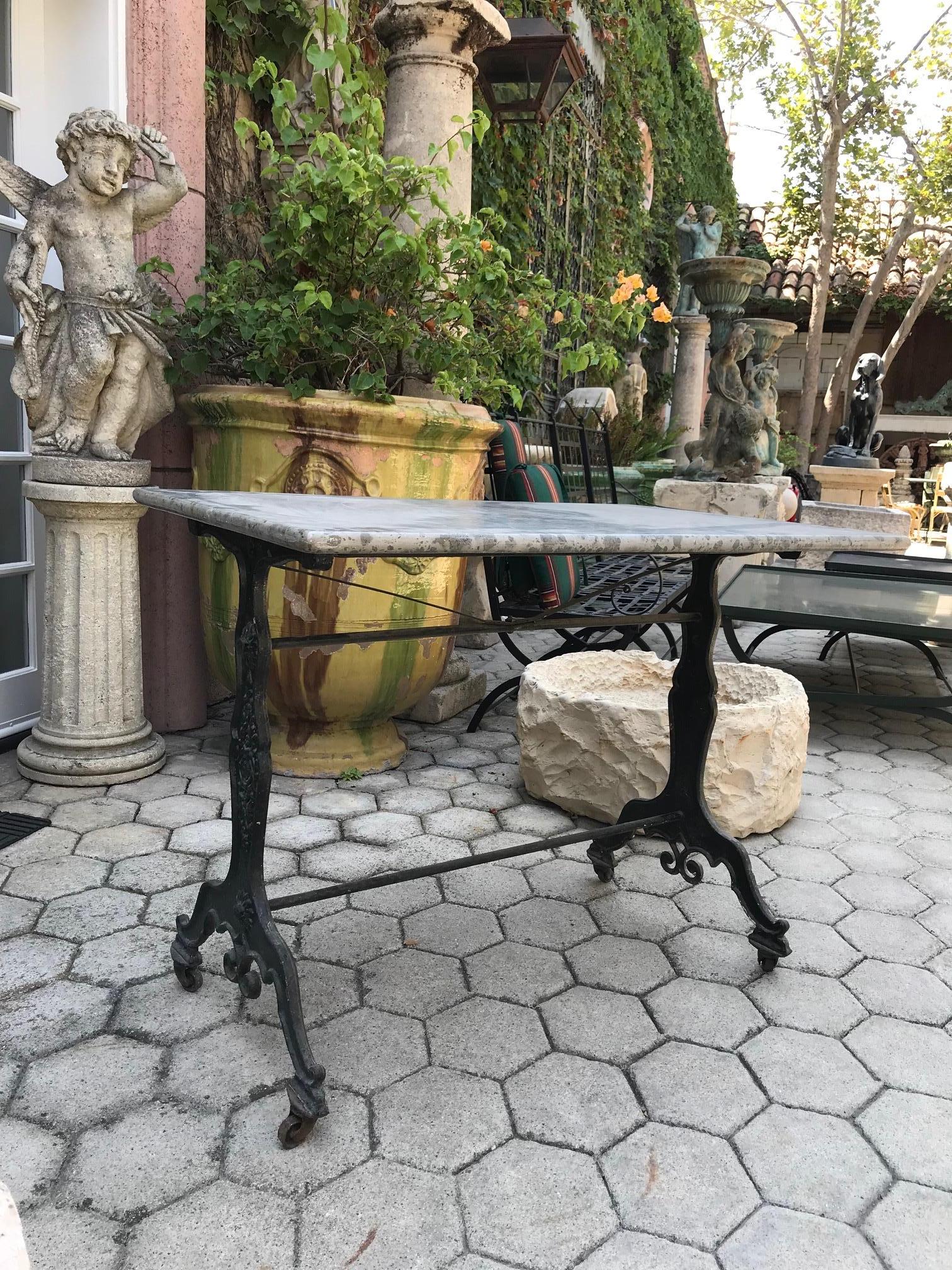 Handmade Antique Garden Cast Iron and Stone Outdoor Indoor Bistro Table LA 3