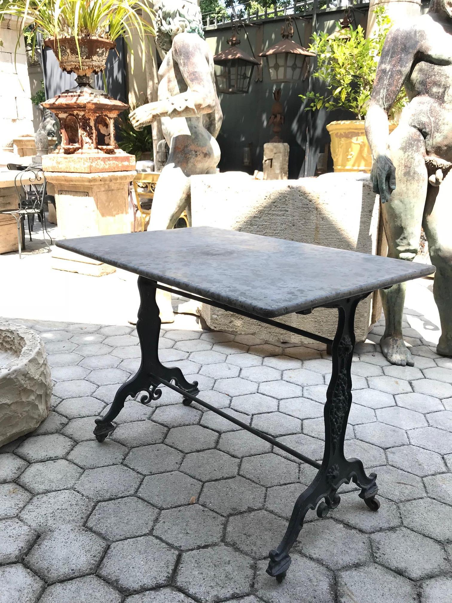 Handmade Antique Garden Cast Iron and Stone Outdoor Indoor Bistro Table LA 4