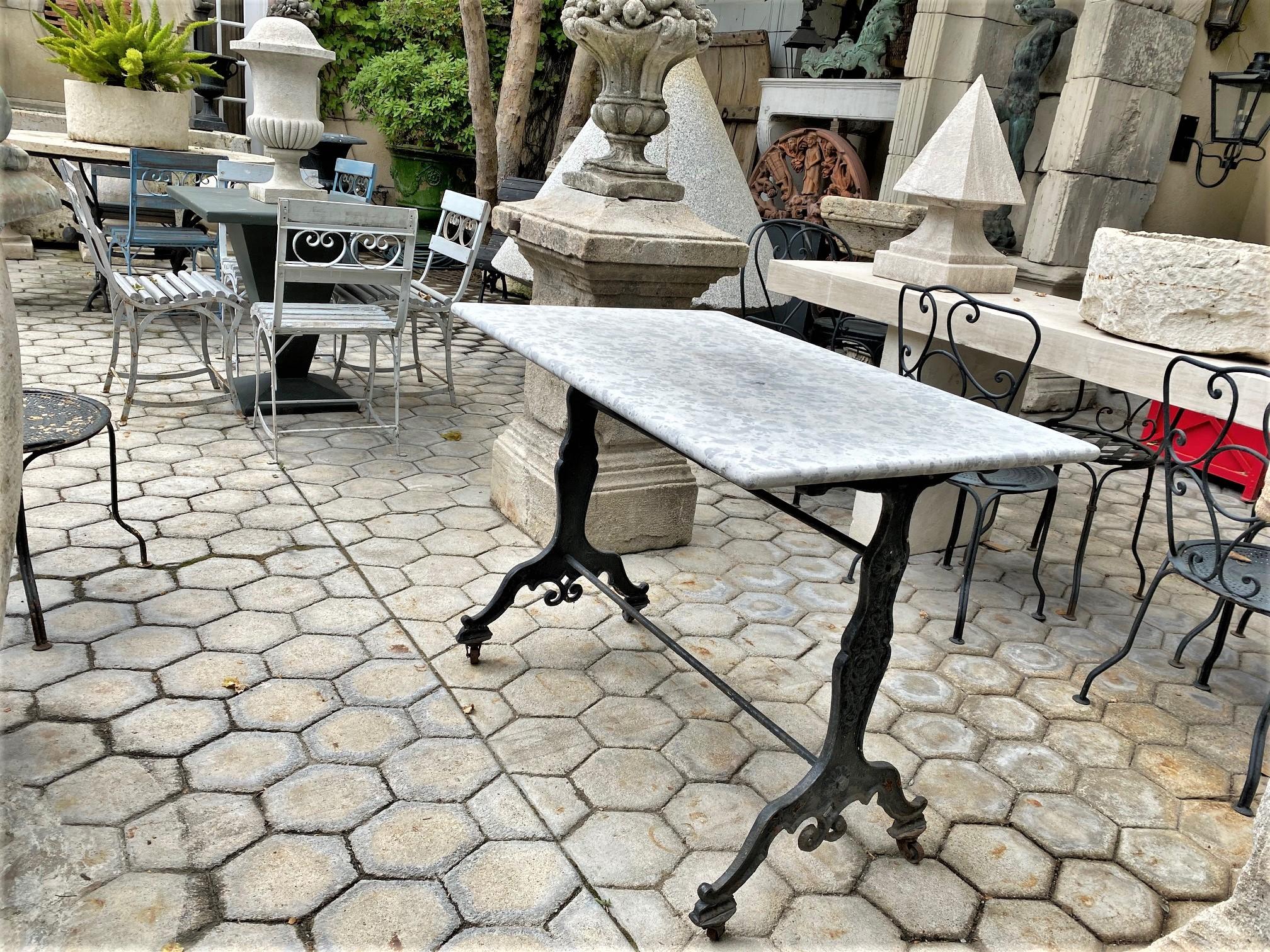 Belle Époque Handmade Antique Garden Cast Iron and Stone Outdoor Indoor Bistro Table LA