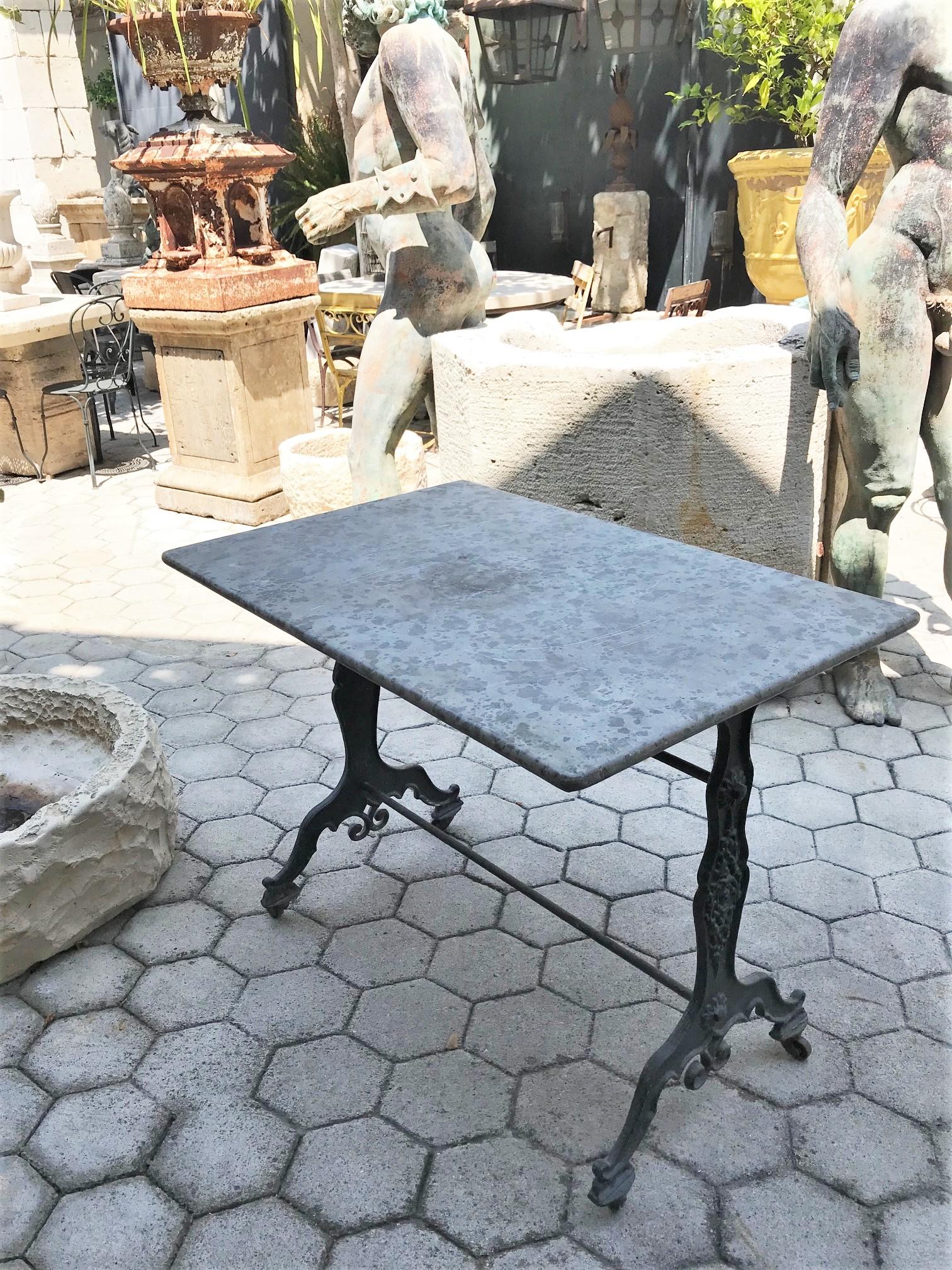 Hand-Crafted Handmade Antique Garden Cast Iron and Stone Outdoor Indoor Bistro Table LA