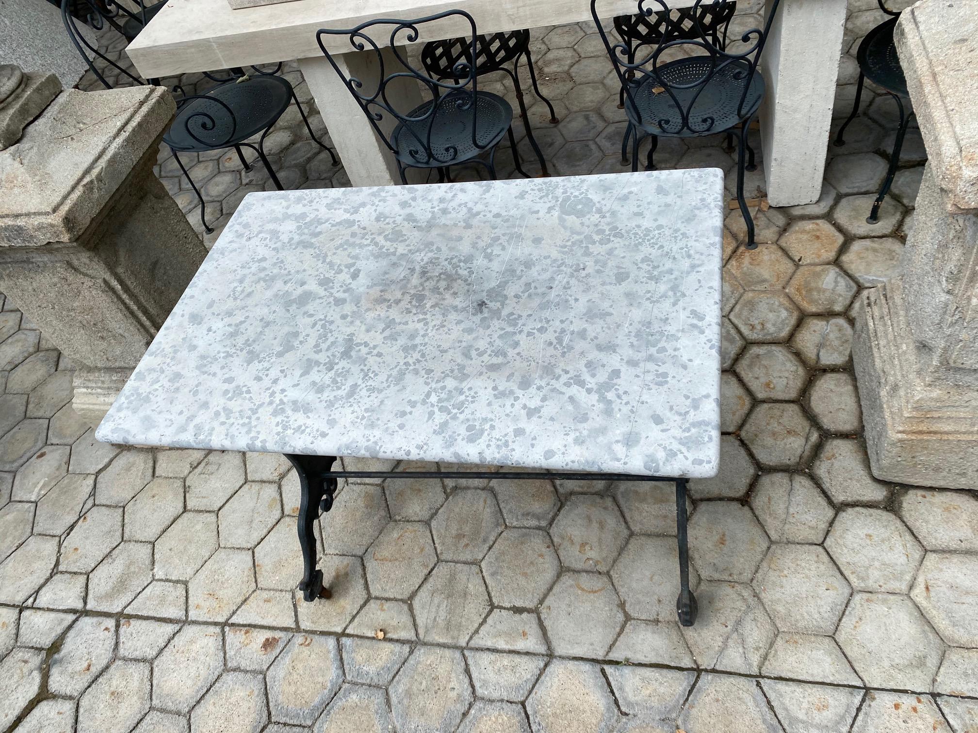 Handmade Antique Garden Cast Iron and Stone Outdoor Indoor Bistro Table LA In Good Condition In West Hollywood, CA