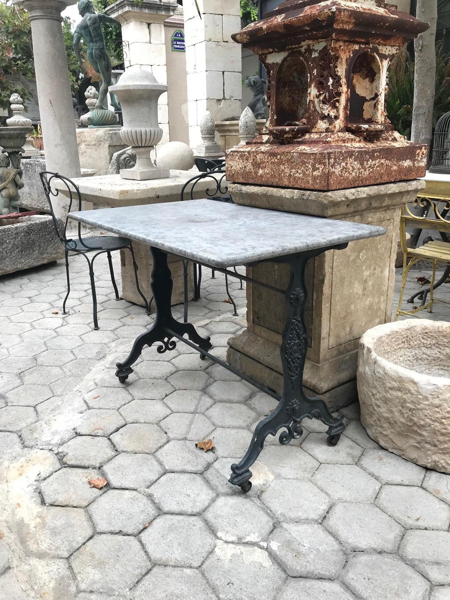 19th Century Handmade Antique Garden Cast Iron and Stone Outdoor Indoor Bistro Table LA