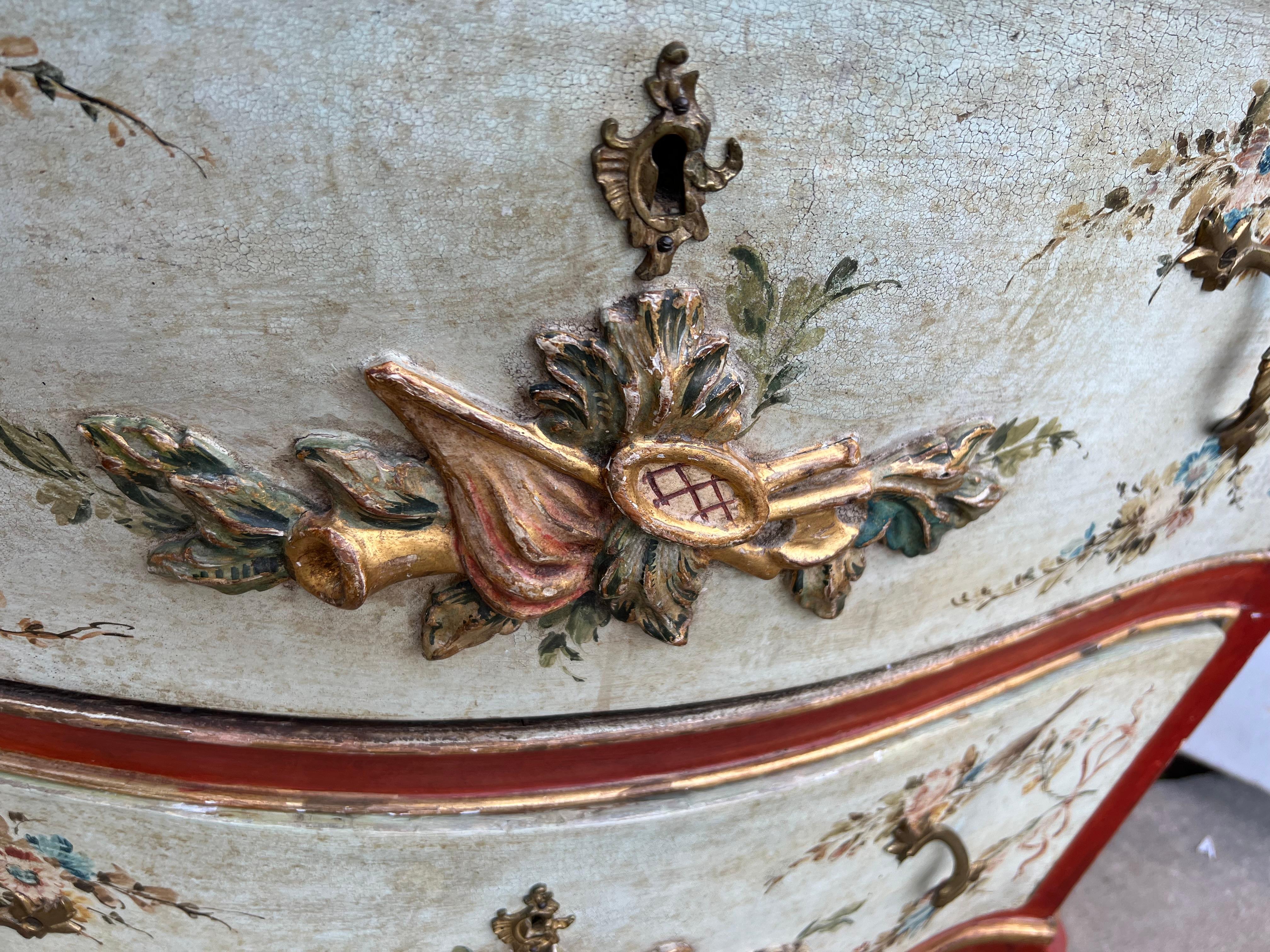 19th-C. Hand Painted and Carved Venetian Commode or Chest In Good Condition For Sale In Kennesaw, GA