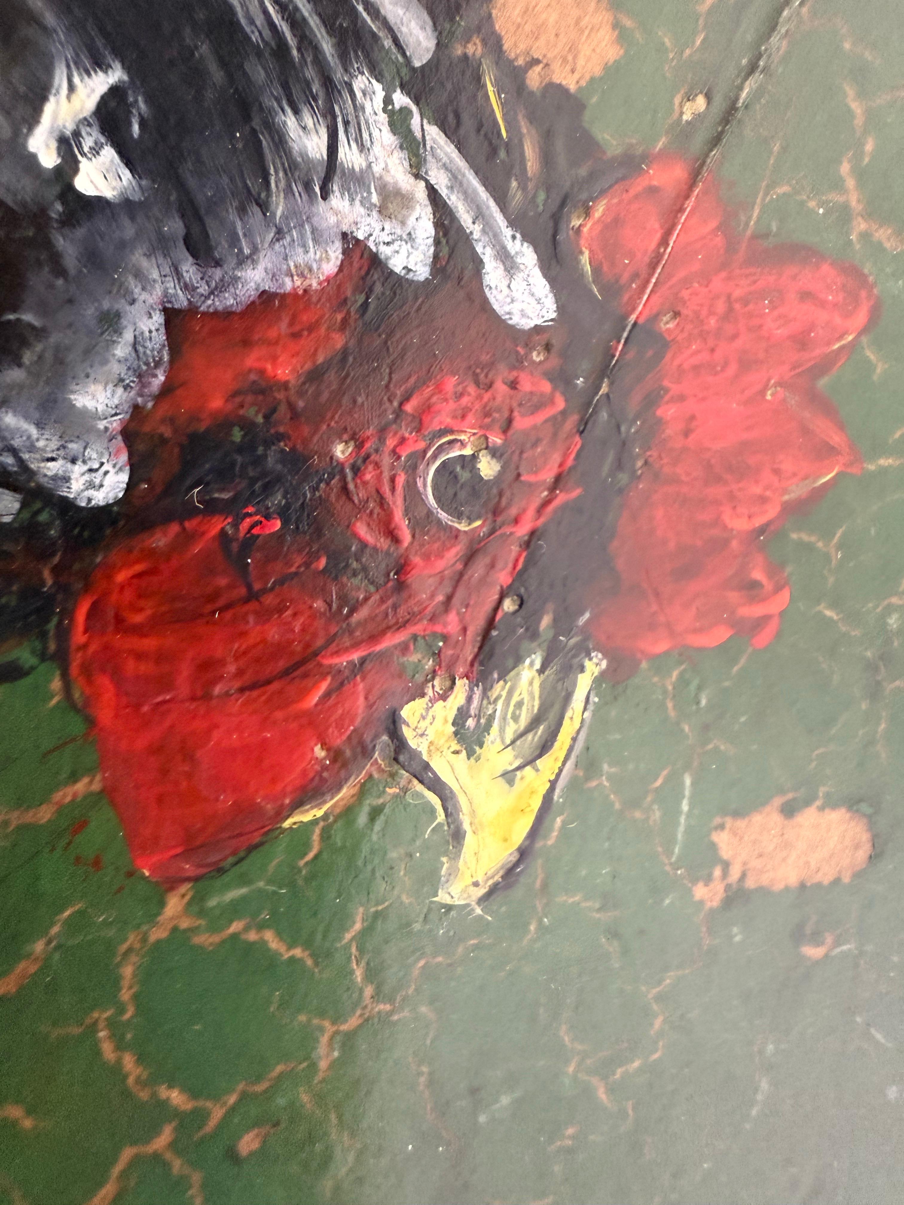 Taburete de bar pintado a mano del s. XIX con gallo siglo XIX en venta