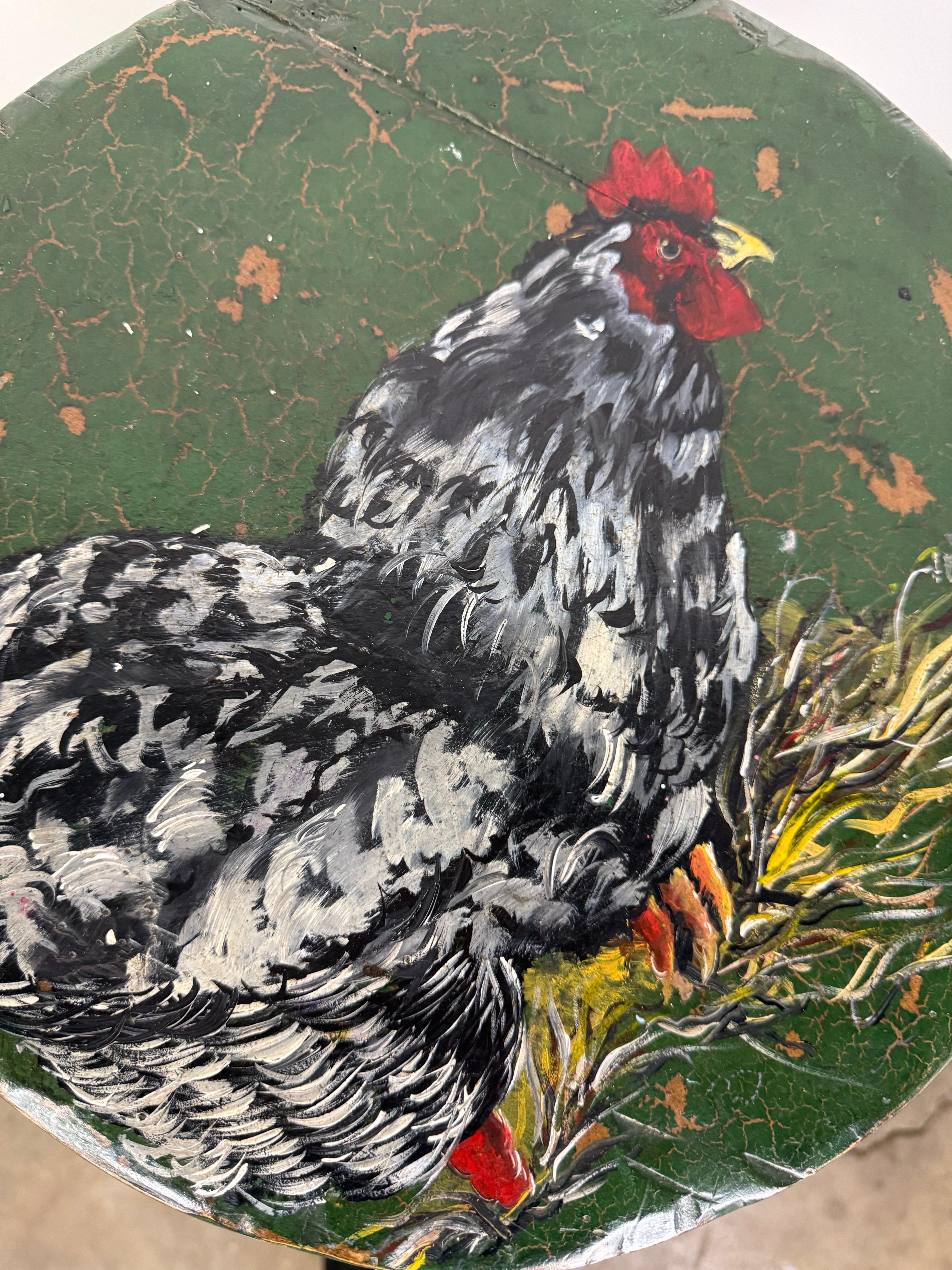 Taburete de bar pintado a mano del s. XIX con gallo Madera en venta