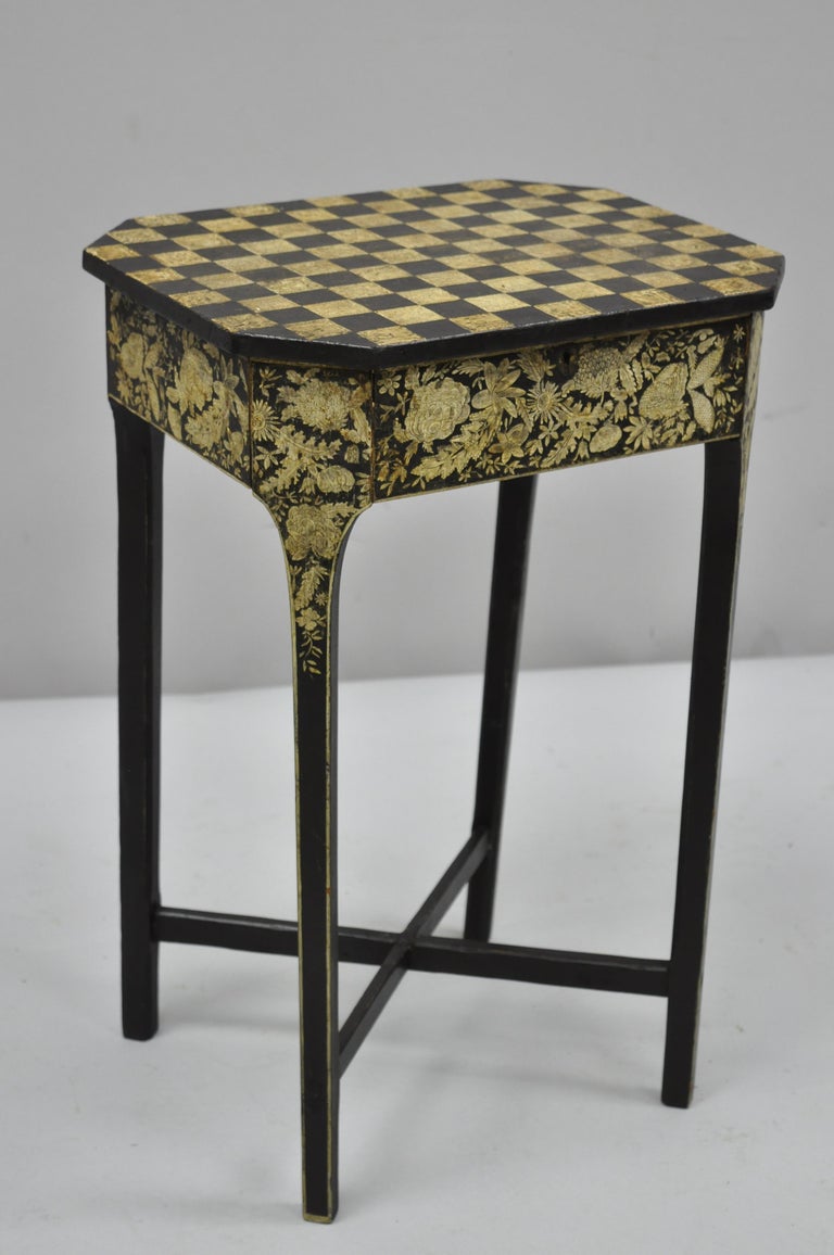 19th C. Hand Painted Black and Cream Checkerboard Victorian Accent Side ...