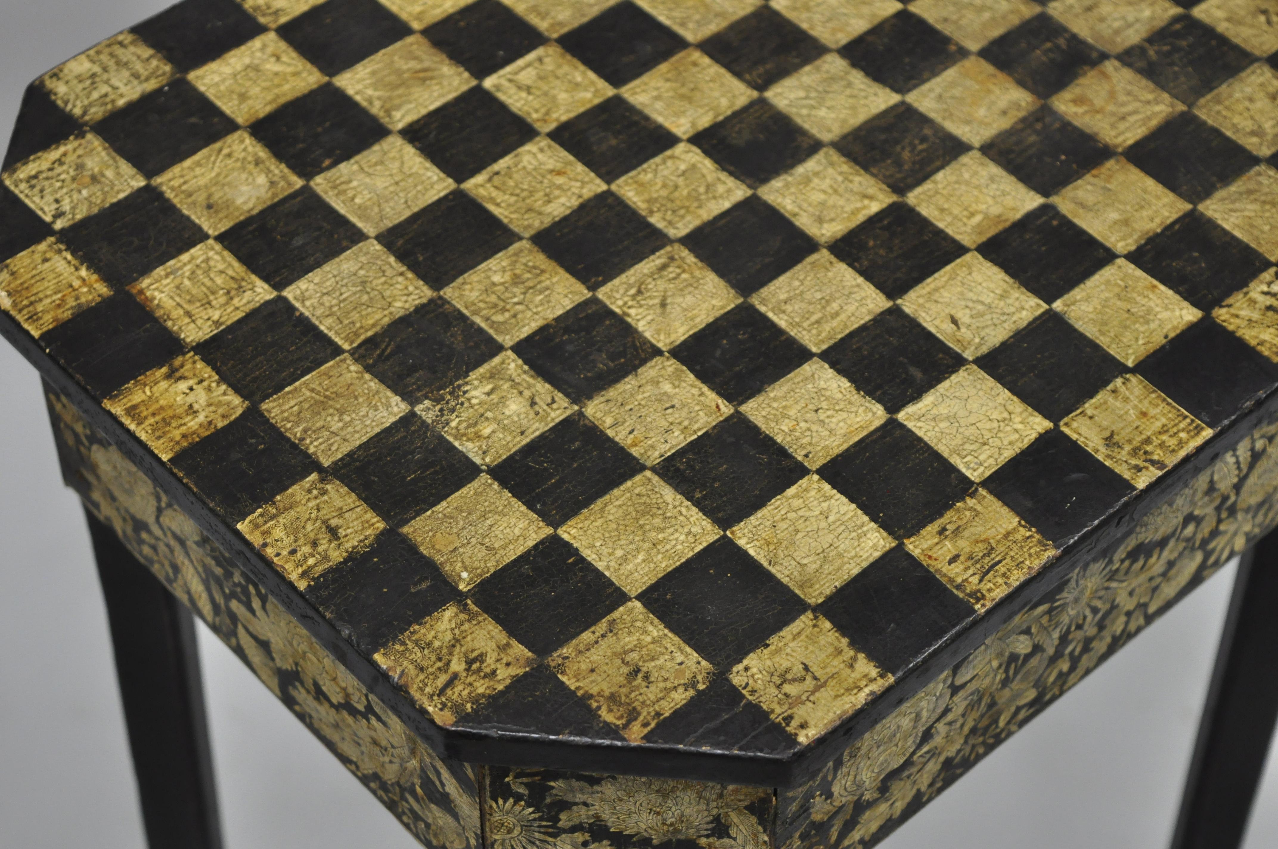 19th C. Hand Painted Black and Cream Checkerboard Victorian Accent Side Table In Good Condition In Philadelphia, PA