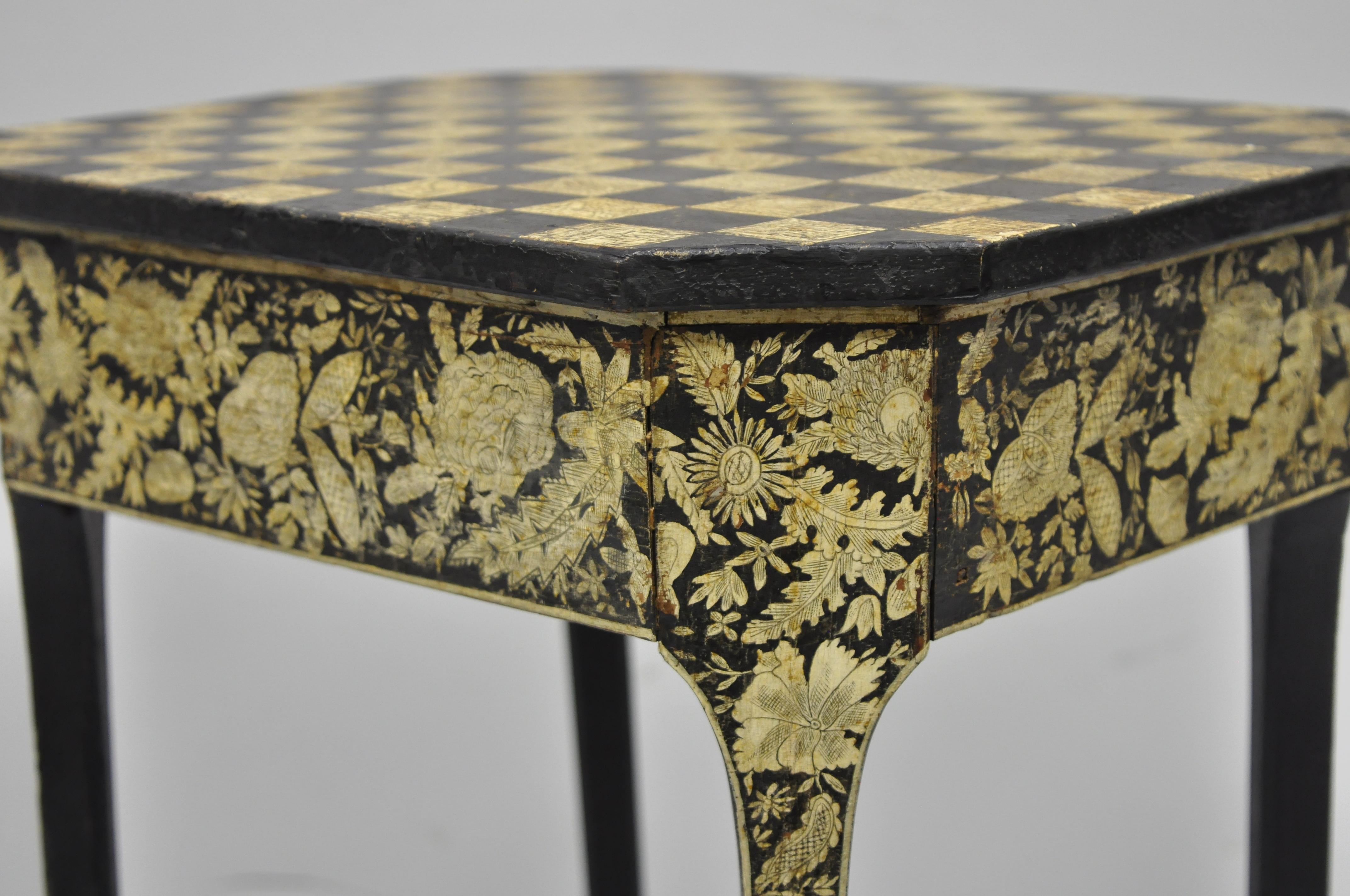 19th Century 19th C. Hand Painted Black and Cream Checkerboard Victorian Accent Side Table