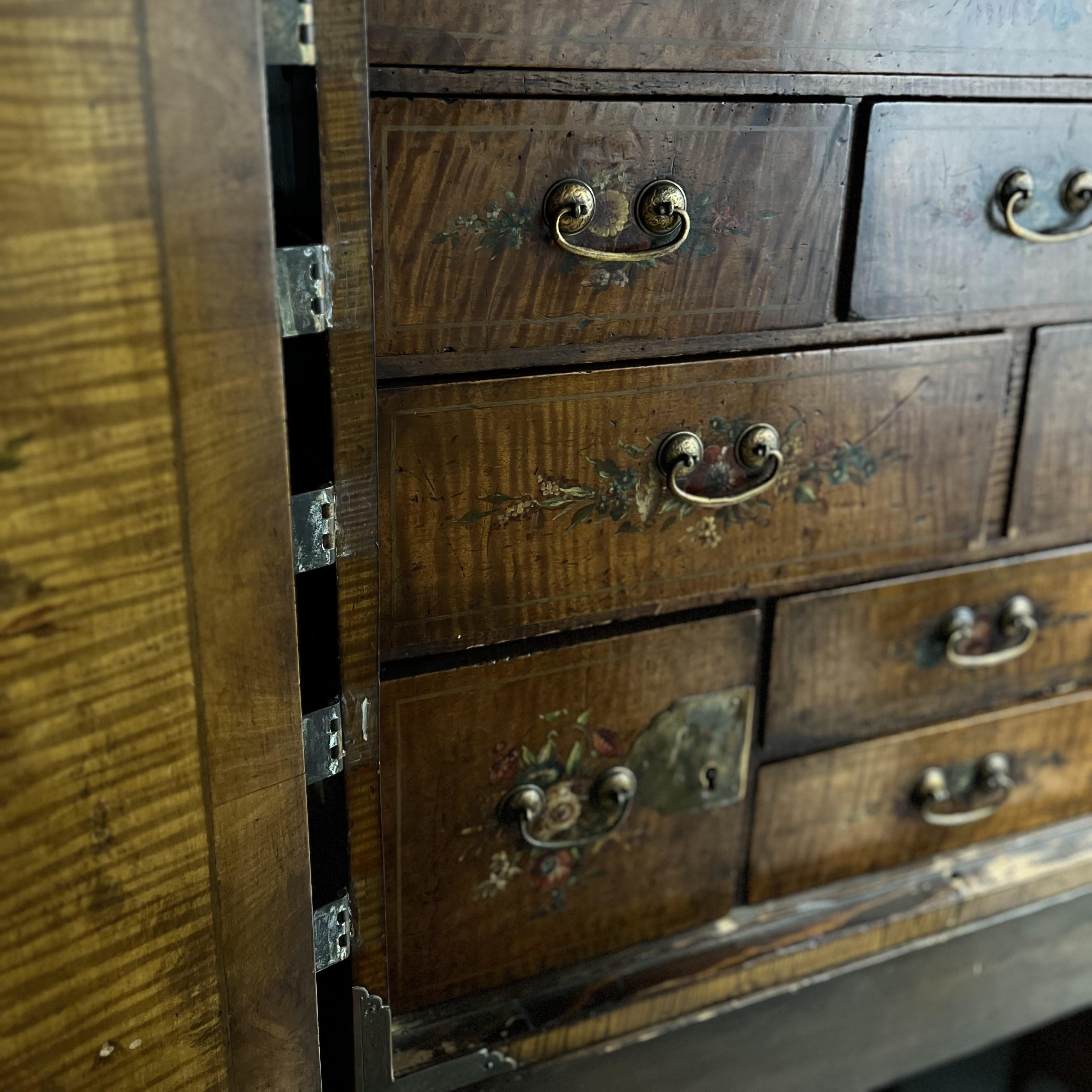 19th C. Hand-Painted Japanned Cabinet on Stand with Grand Tour Inspired Elements For Sale 3