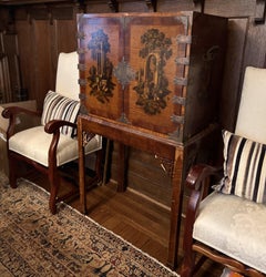 19th C. Hand-Painted Japanned Cabinet on Stand with Grand Tour Inspired Elements