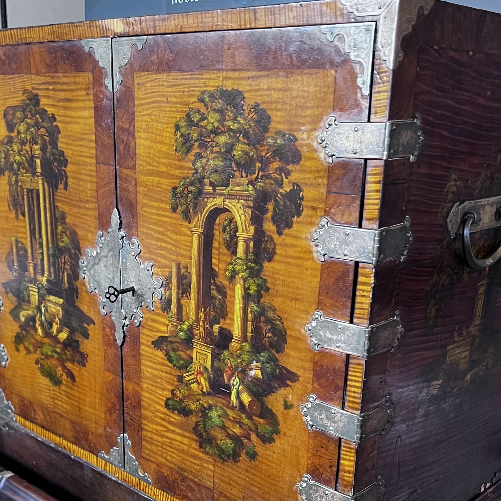 Neoclassical Revival 19th C. Hand-Painted Japanned Cabinet on Stand with Grand Tour Inspired Elements For Sale