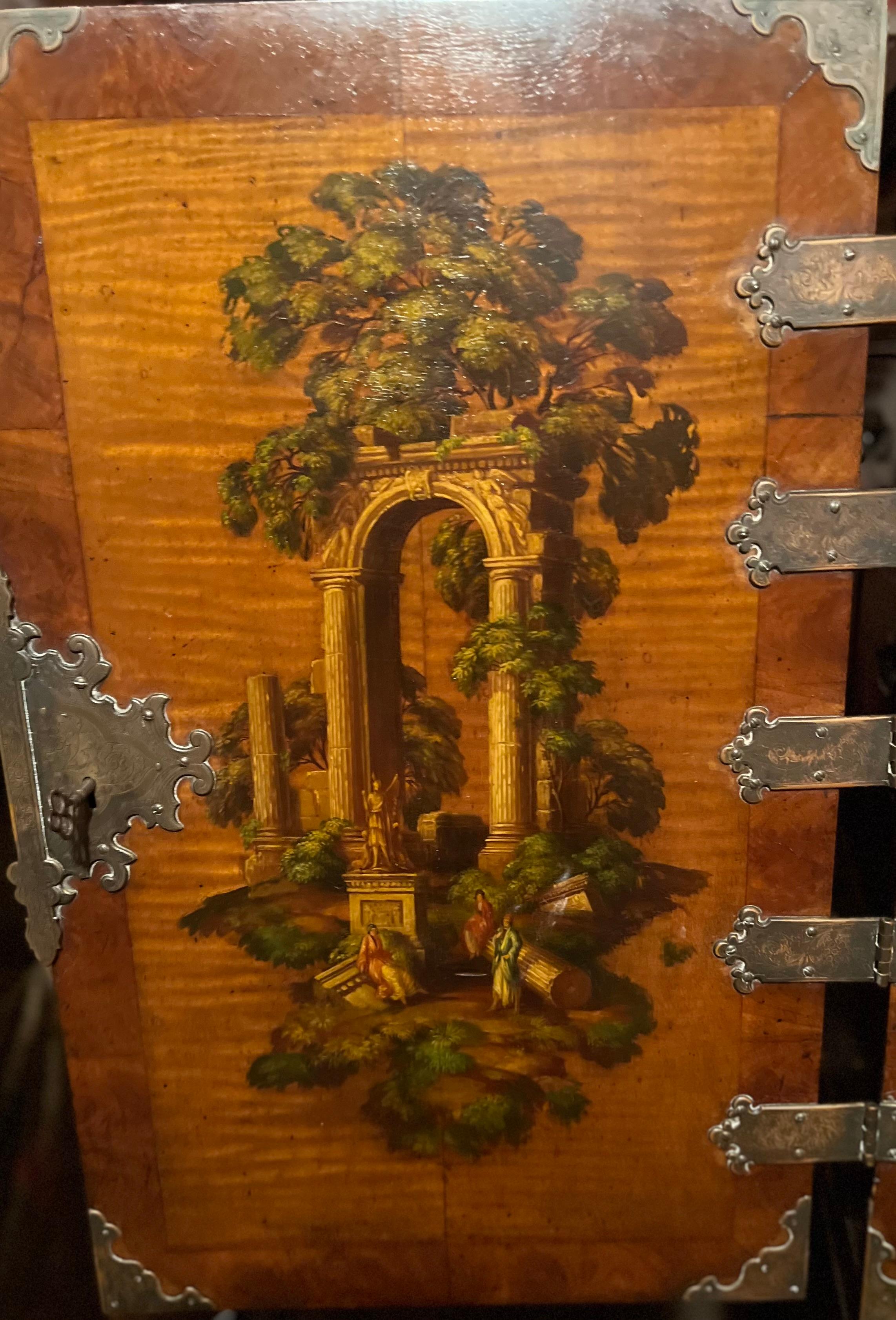 Hand-Crafted 19th C. Hand-Painted Japanned Cabinet on Stand with Grand Tour Inspired Elements For Sale