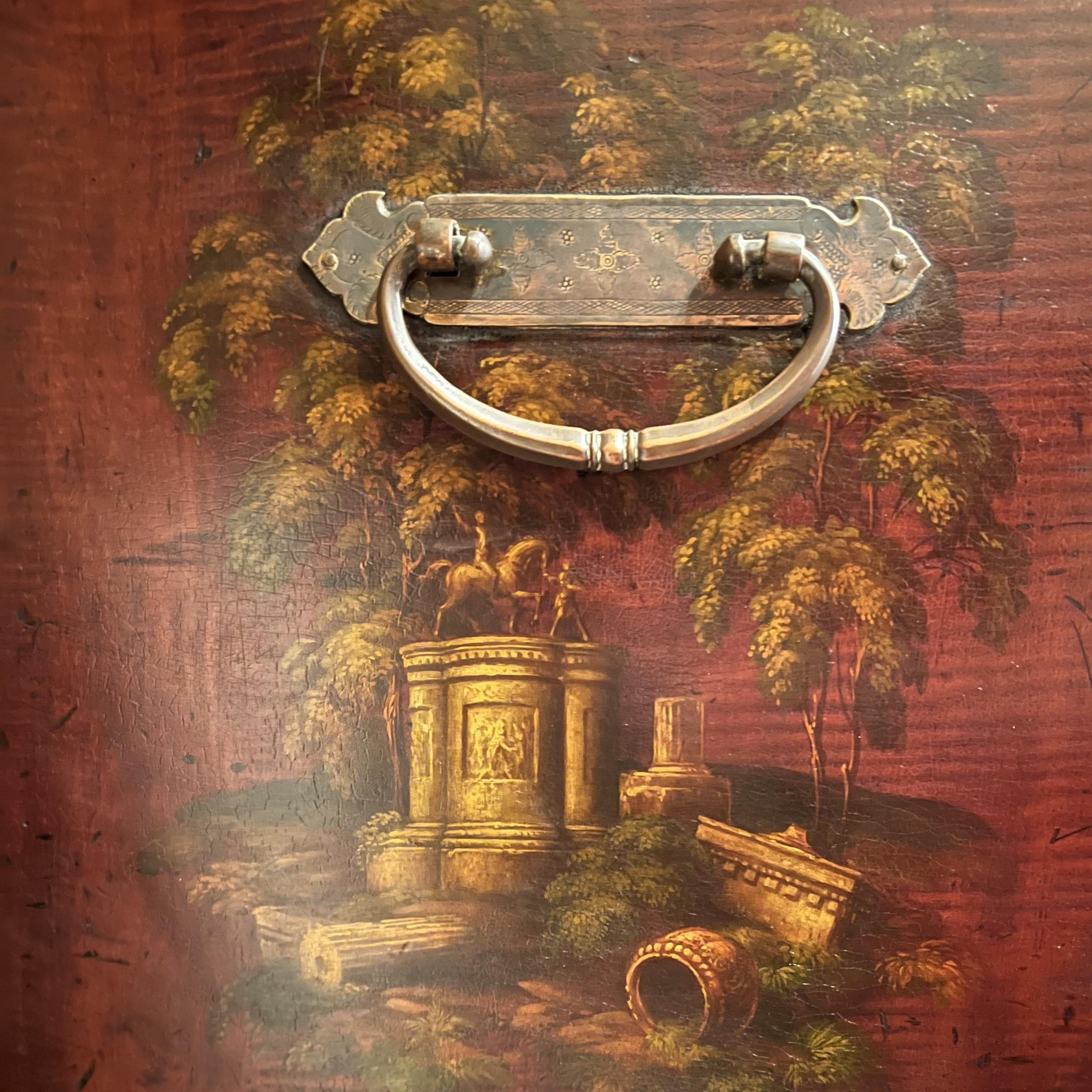 19th Century 19th C. Hand-Painted Japanned Cabinet on Stand with Grand Tour Inspired Elements For Sale