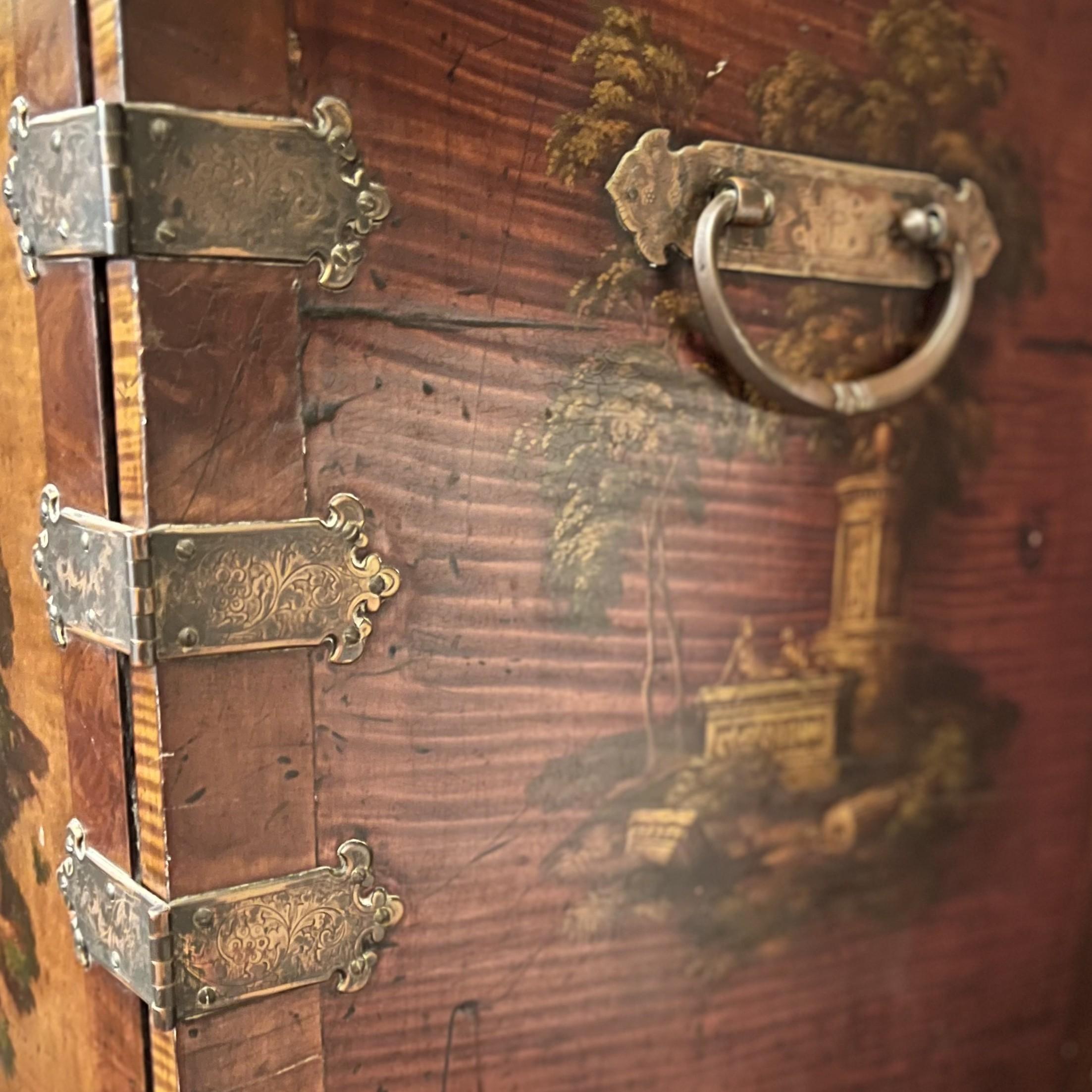 Brass 19th C. Hand-Painted Japanned Cabinet on Stand with Grand Tour Inspired Elements For Sale