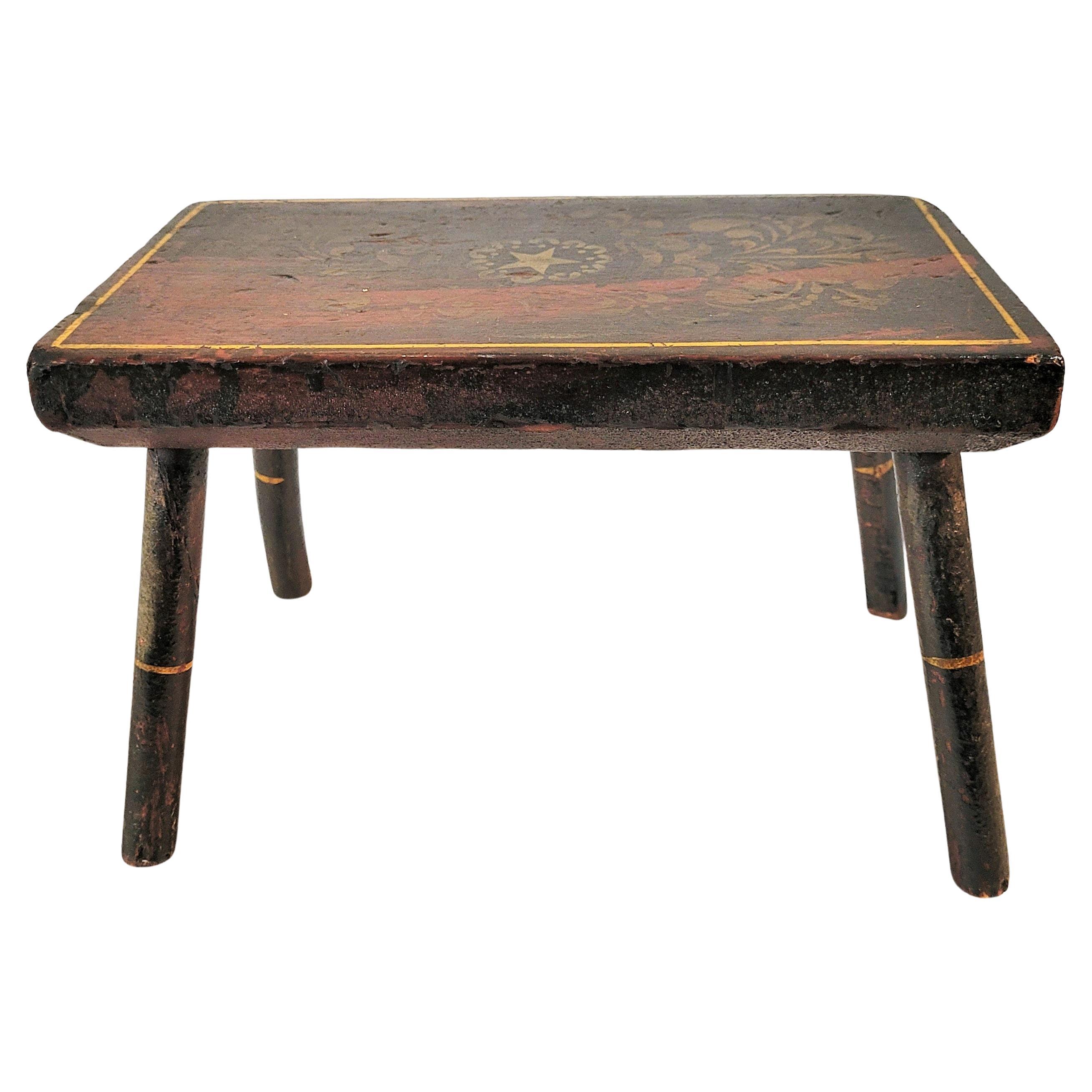 19th C hand painted stencil milking/step. Stool is from Soap Hollow, West Pennsylvania.